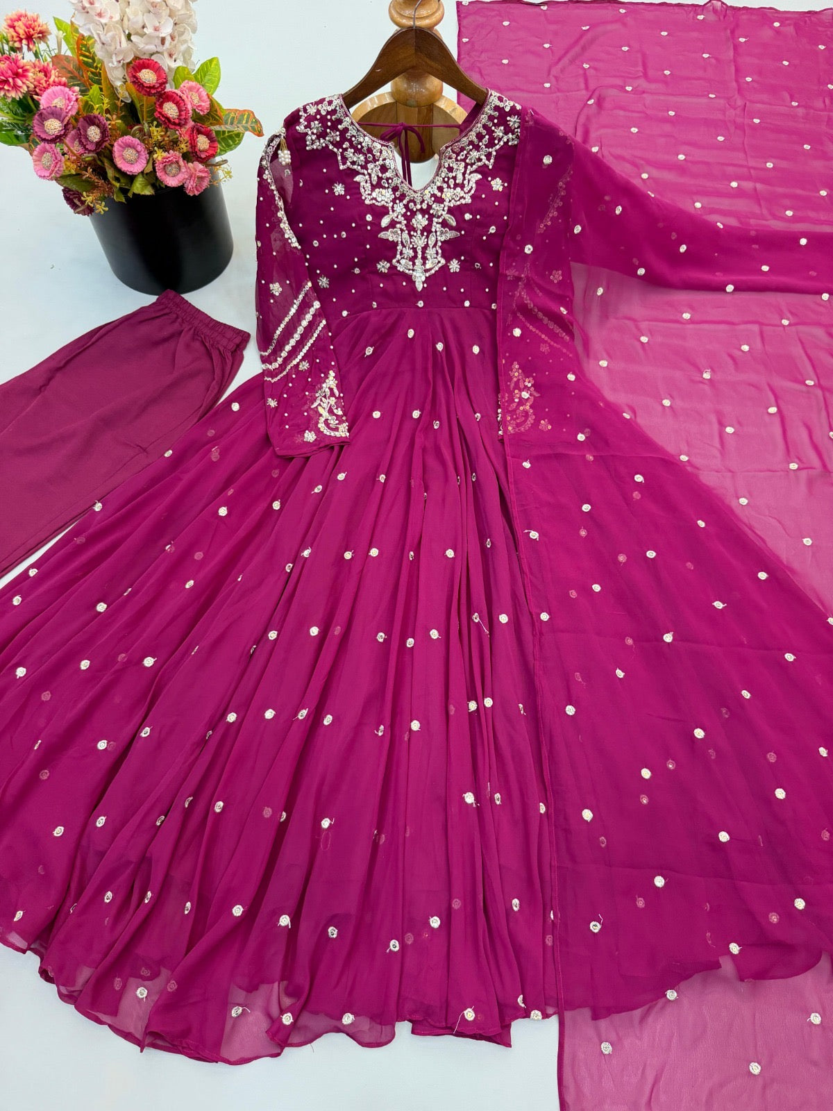 Georgette gown with embroidery work and duppata