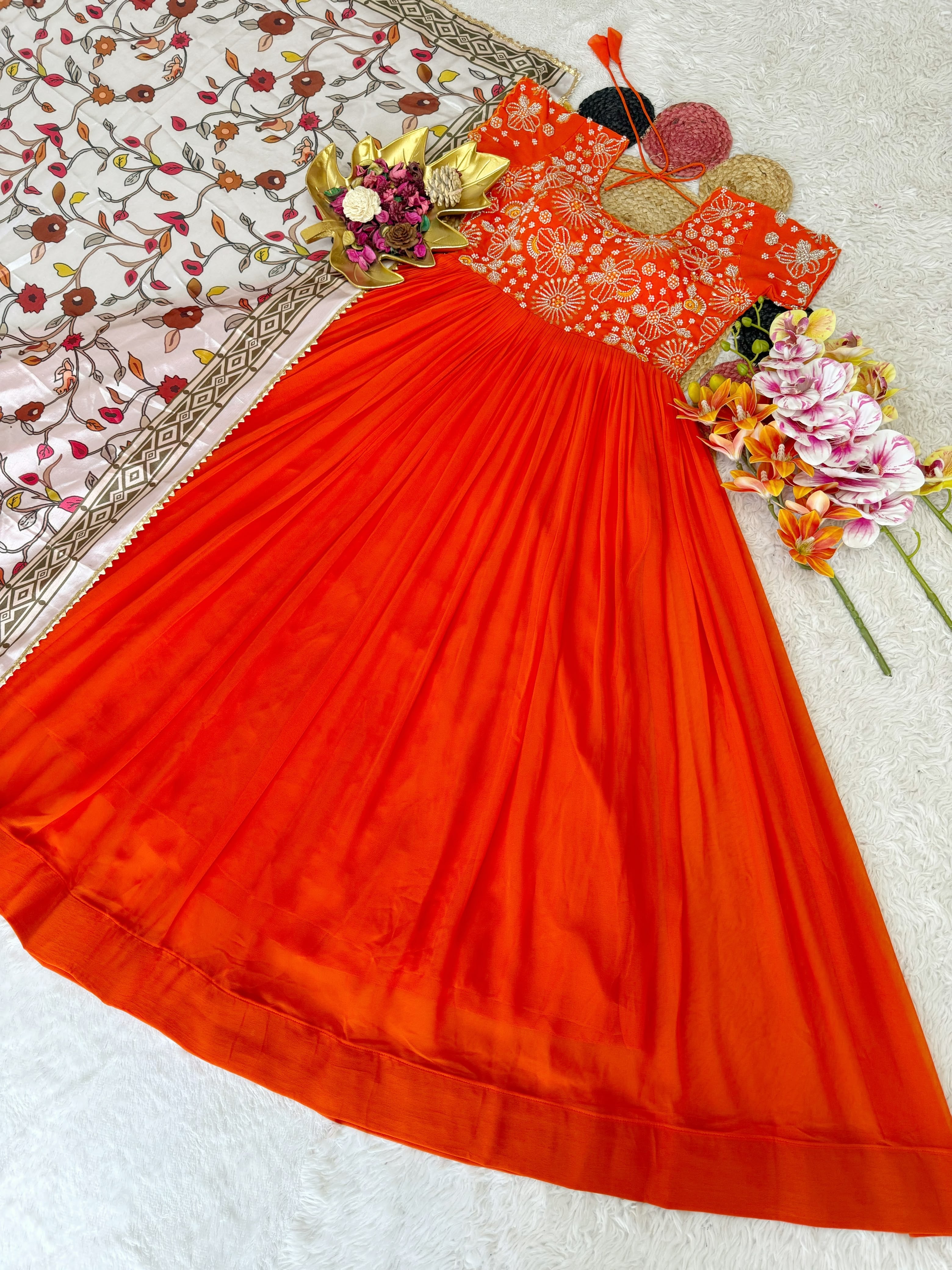 Beautiful Maggam Work Gown With Kalamkari Dupatta(NON-STORE)