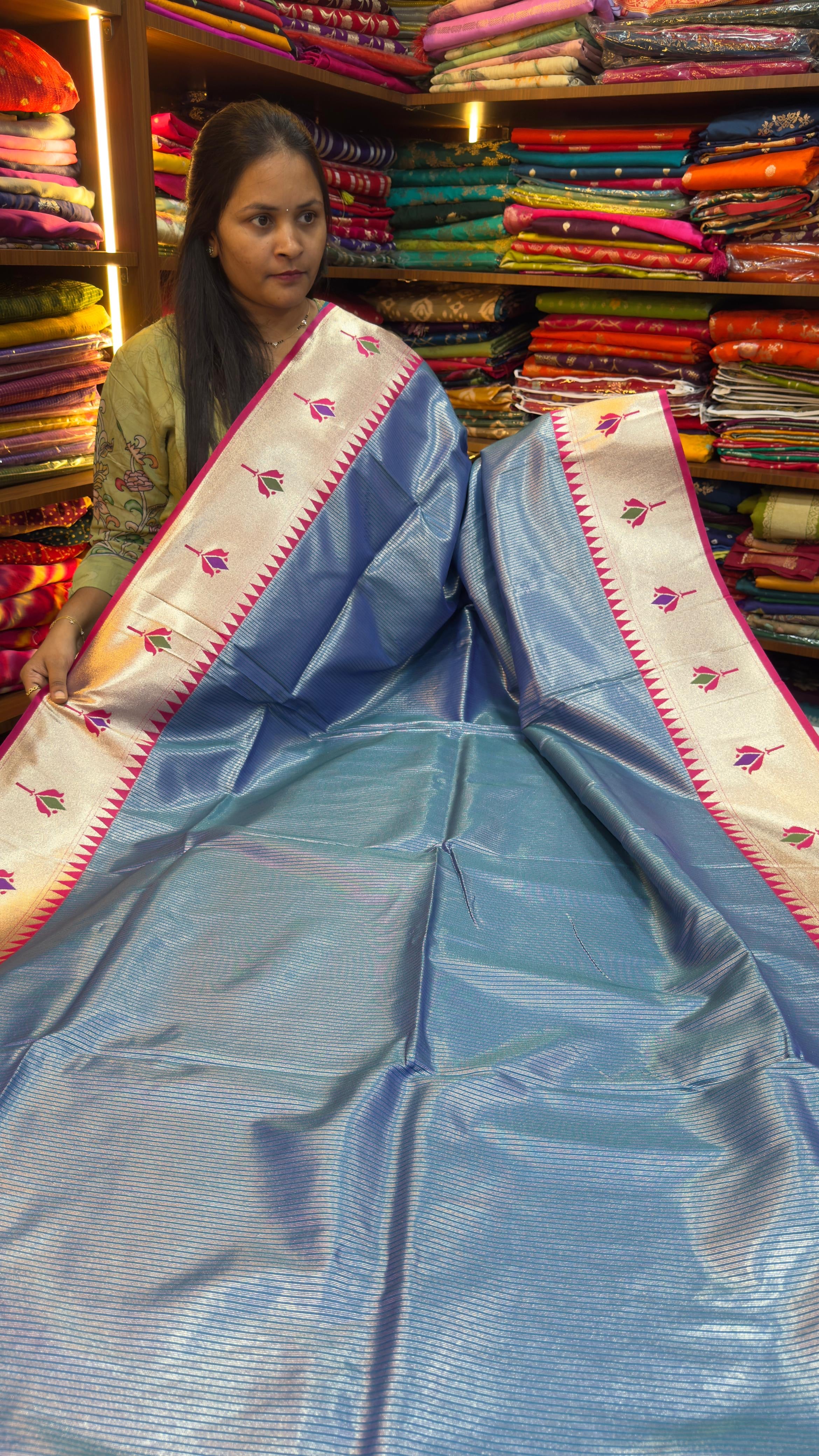 Paithani sarees with zari lines