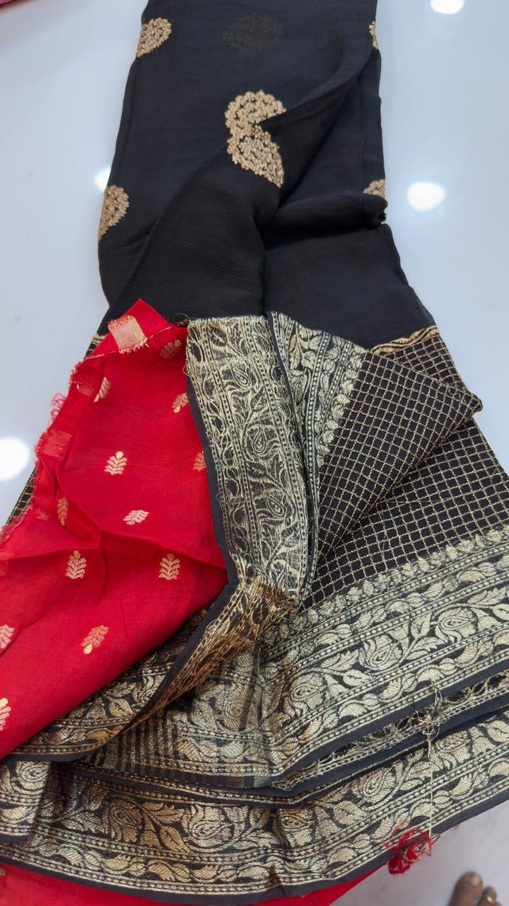 Pure Banarasi chiffon sarees with zari thread embroidery