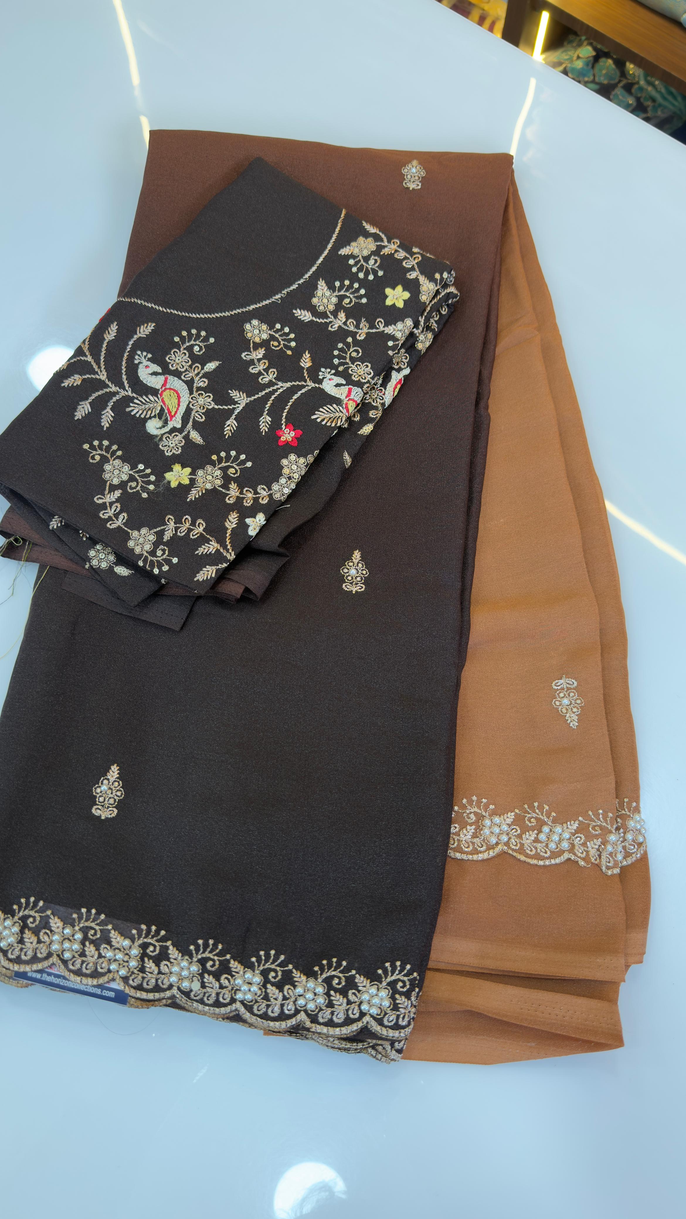 Party wear saree with pearl work