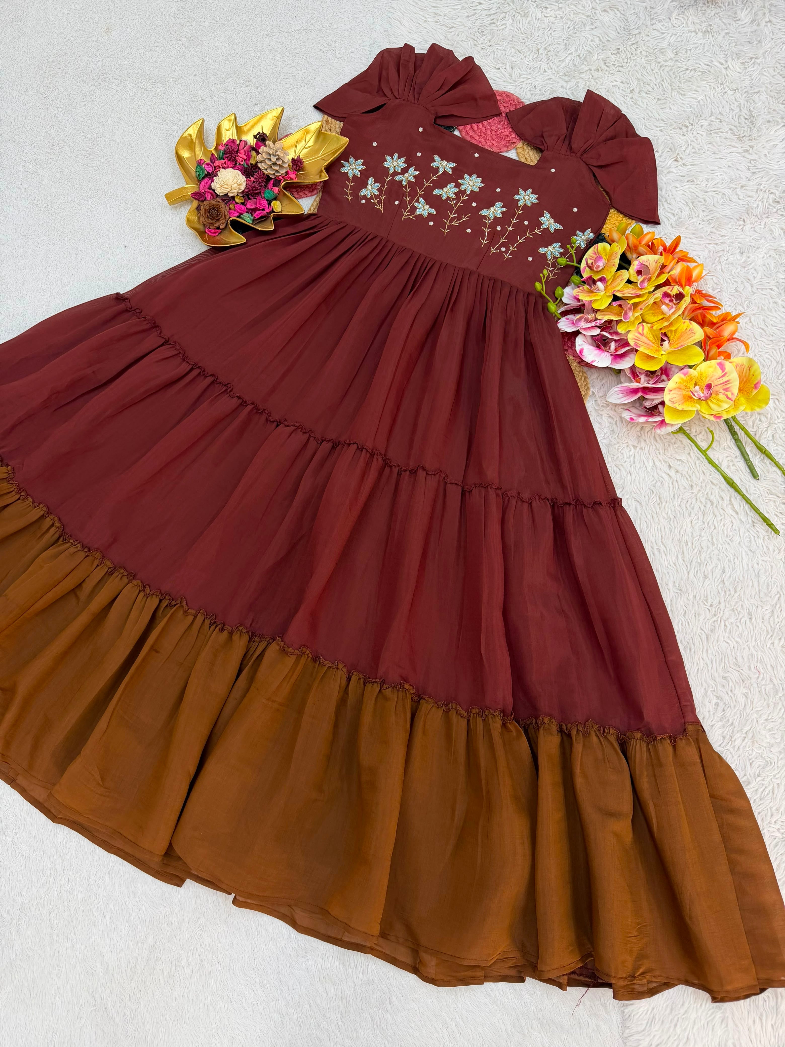 Mull Cotton Gown With Beautiful Maggam Work