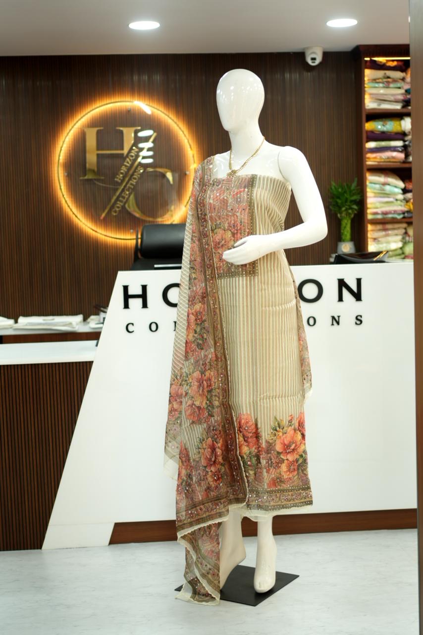 Organza Floral designer Dress material