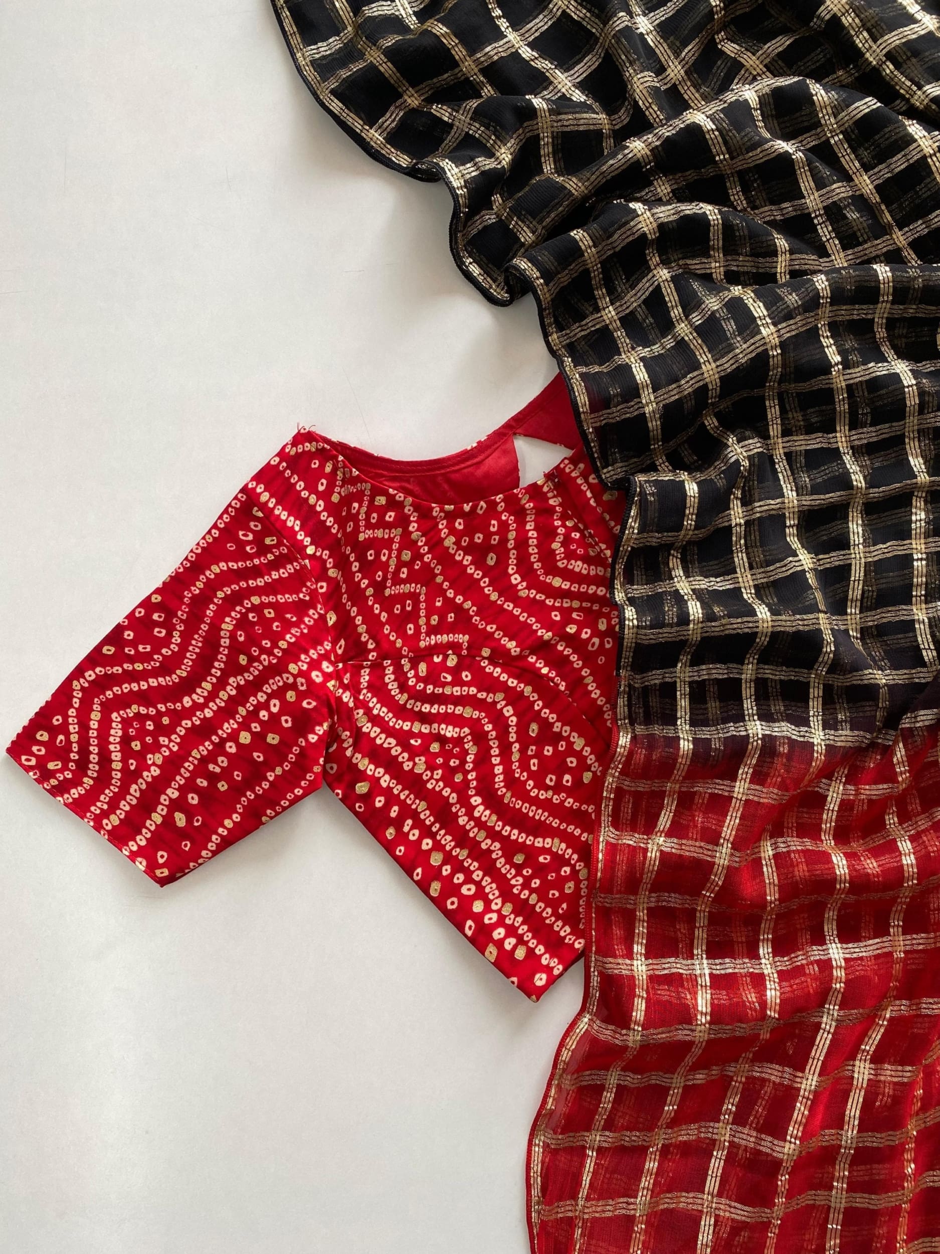 Red and Black Bandini Saree