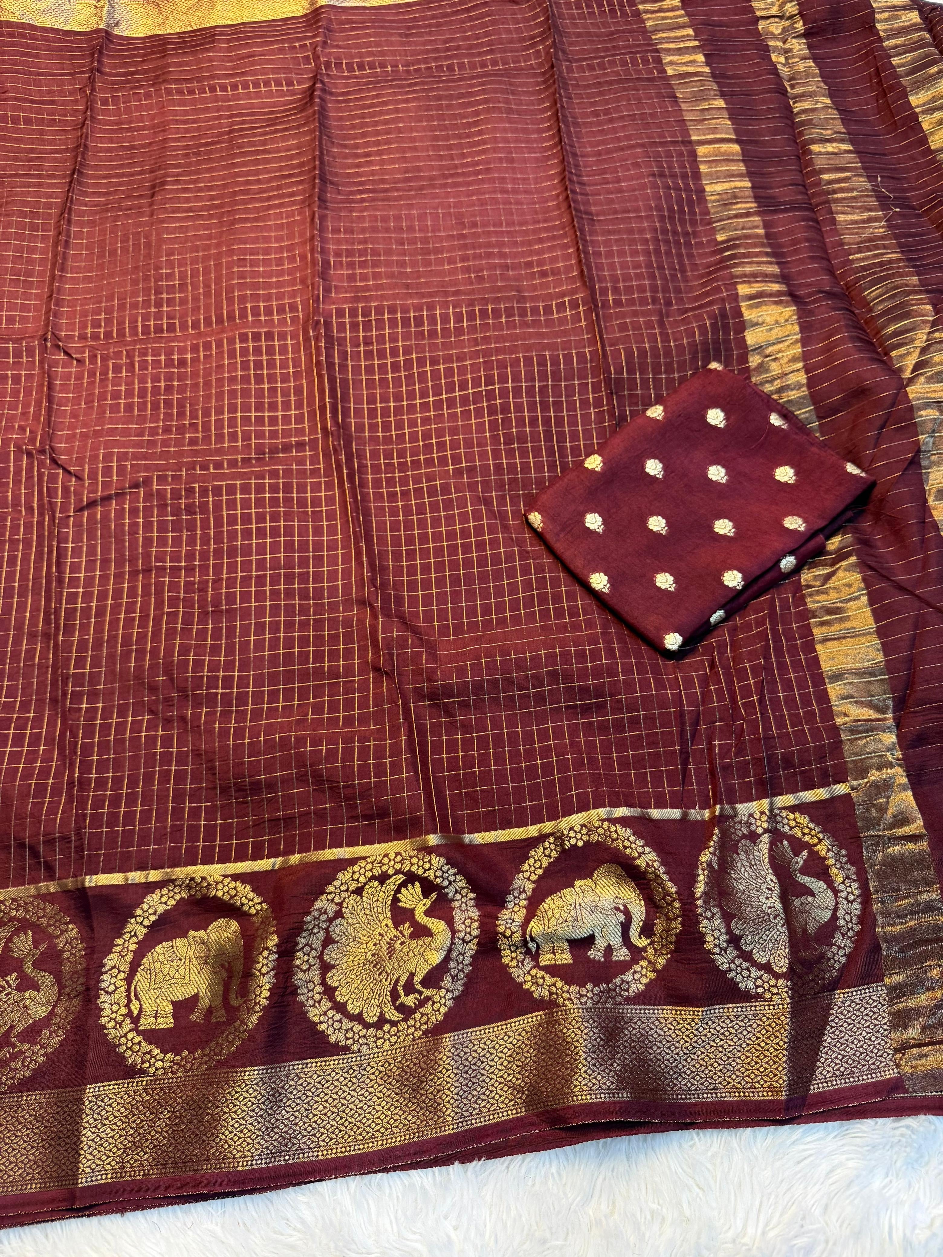 Pure Russian mango Viscose saree with beautiful elephant and peacock desgin