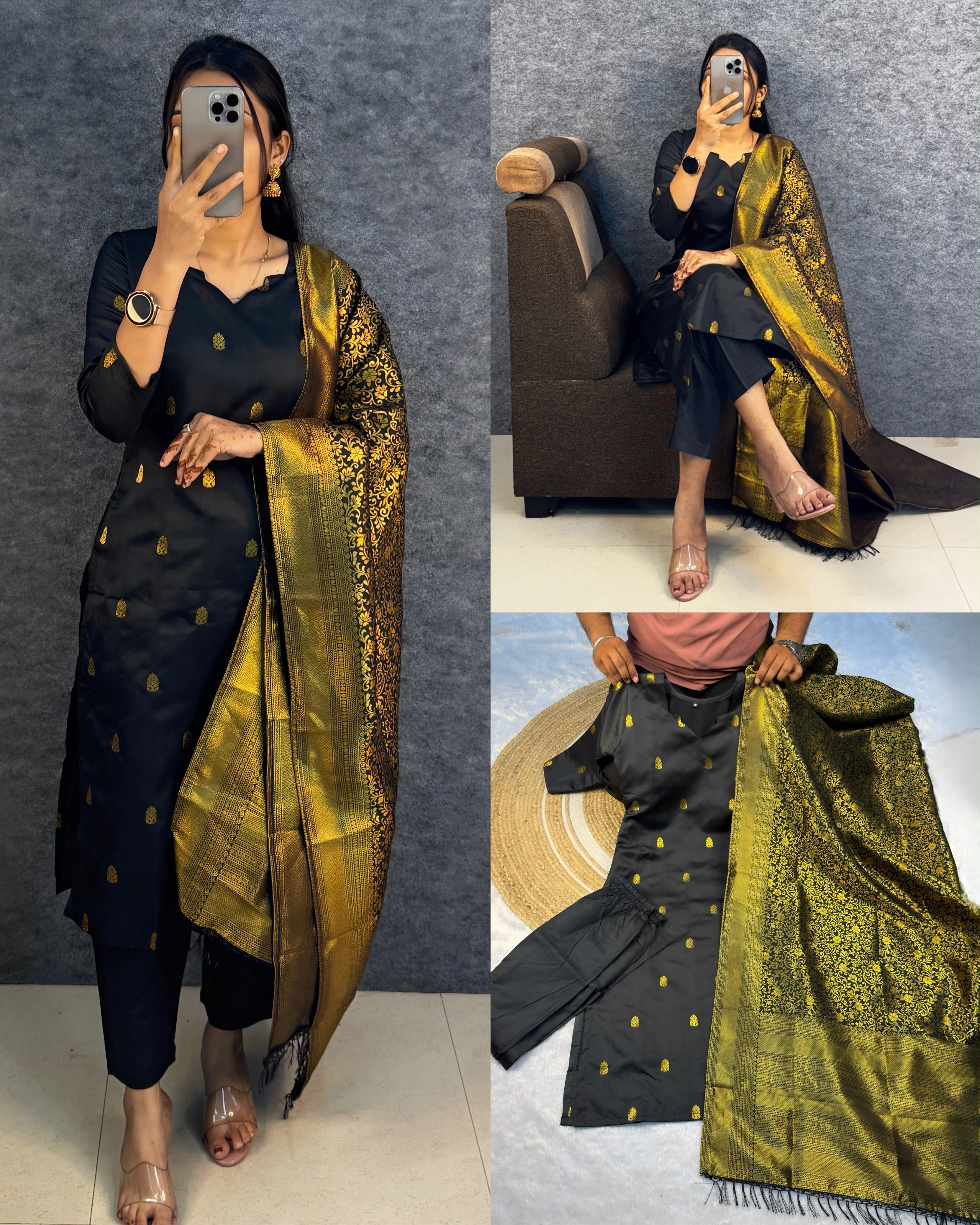 Banarasi silk Kurti set with beautiful zari work(NON-STORE)