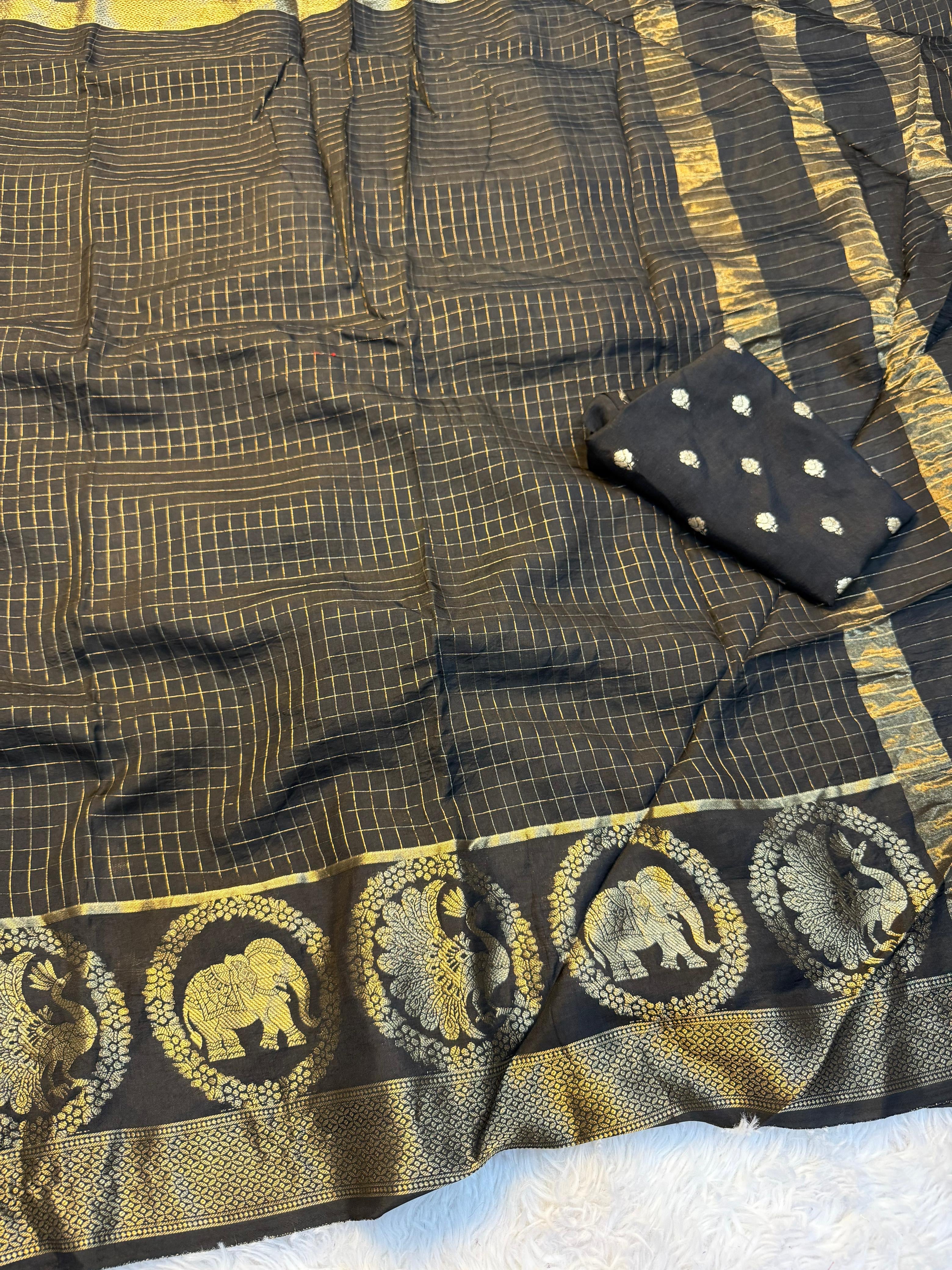 Pure Russian mango Viscose saree with beautiful elephant and peacock desgin