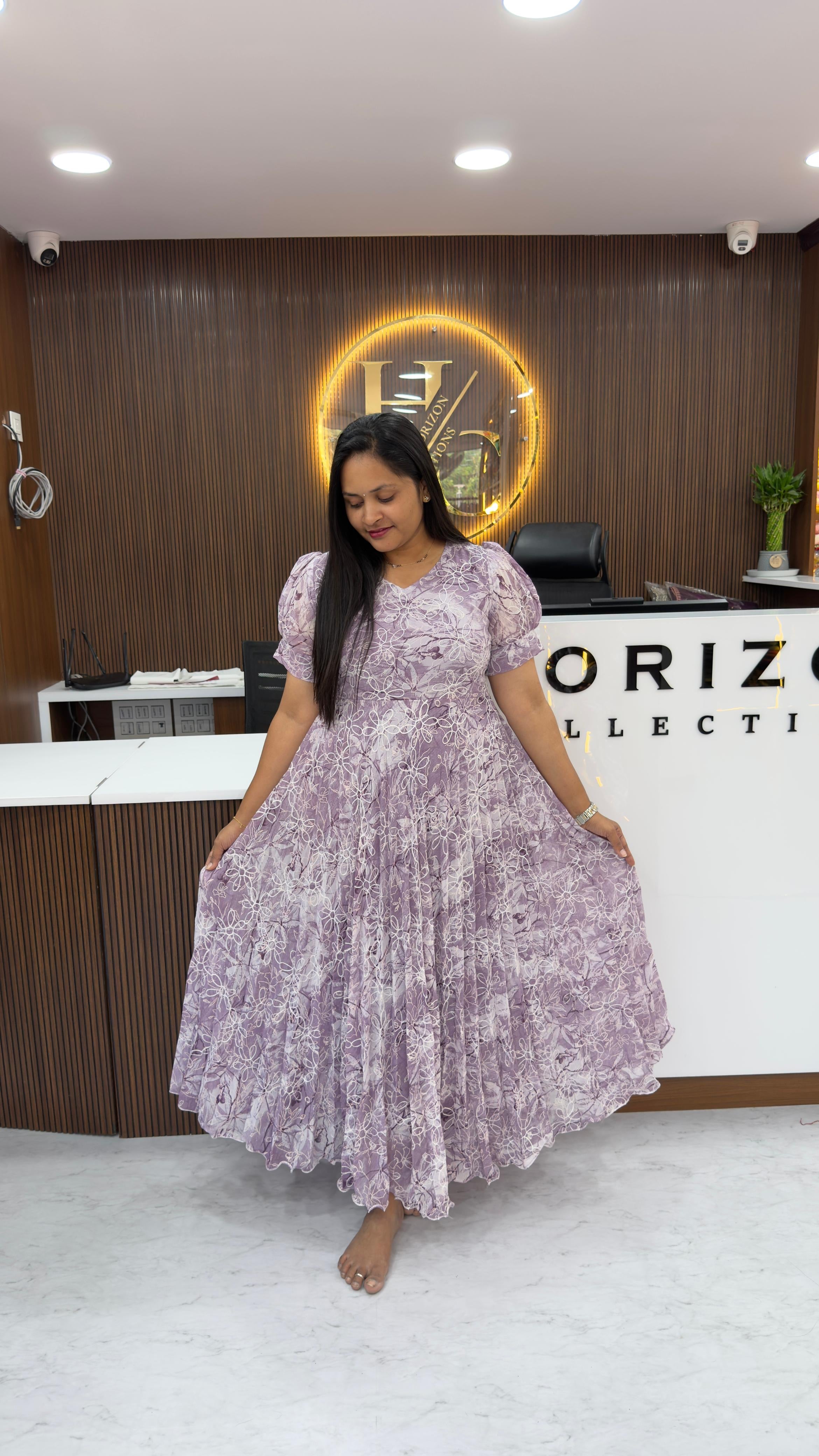 Georgette frocks with full flare and embroidery all over the dress