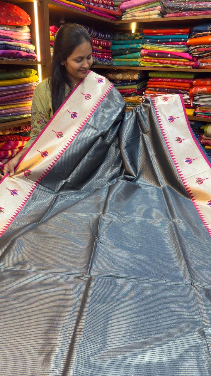 Paithani sarees with zari lines