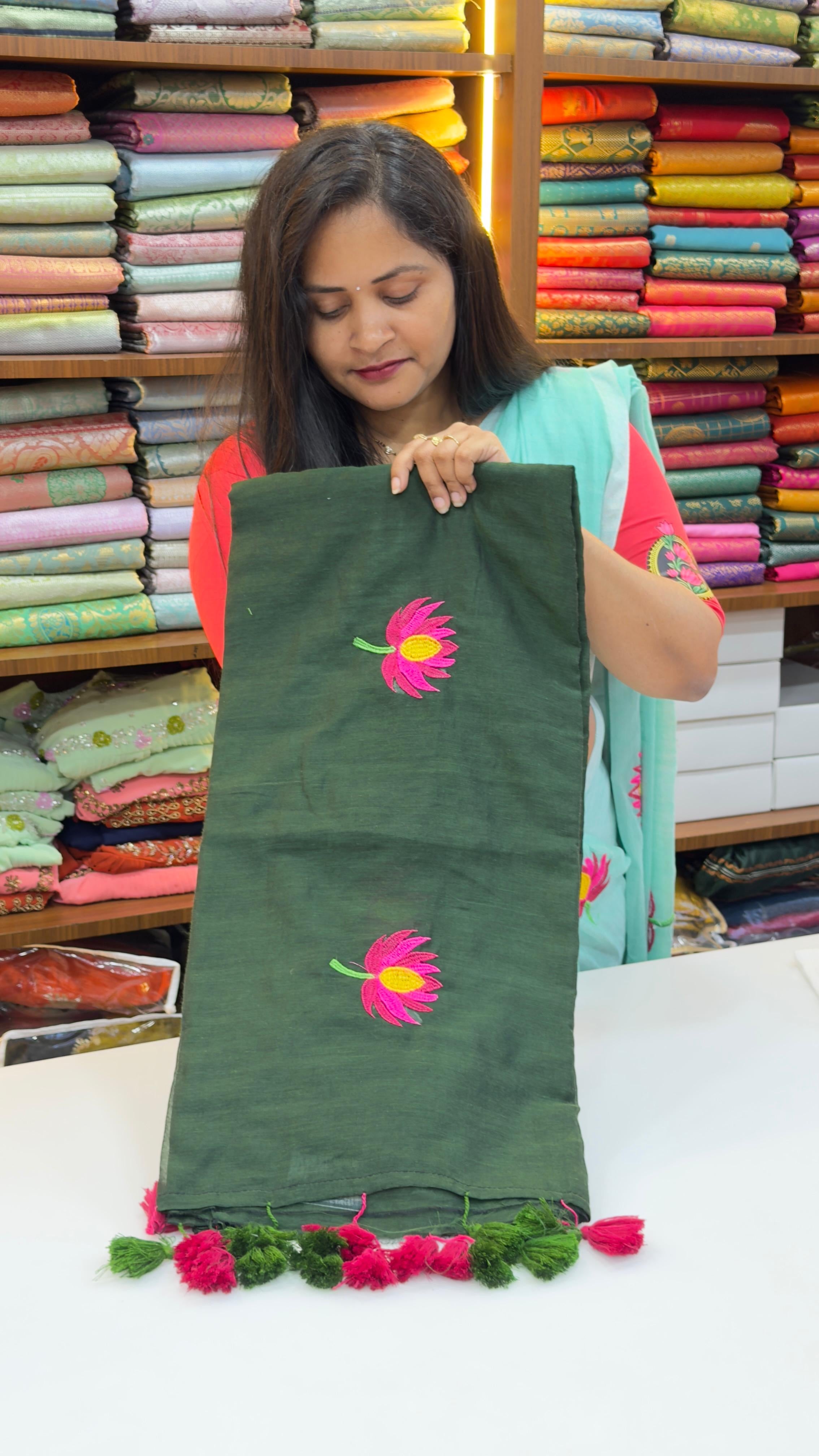 Mul cotton sarees with embroidery