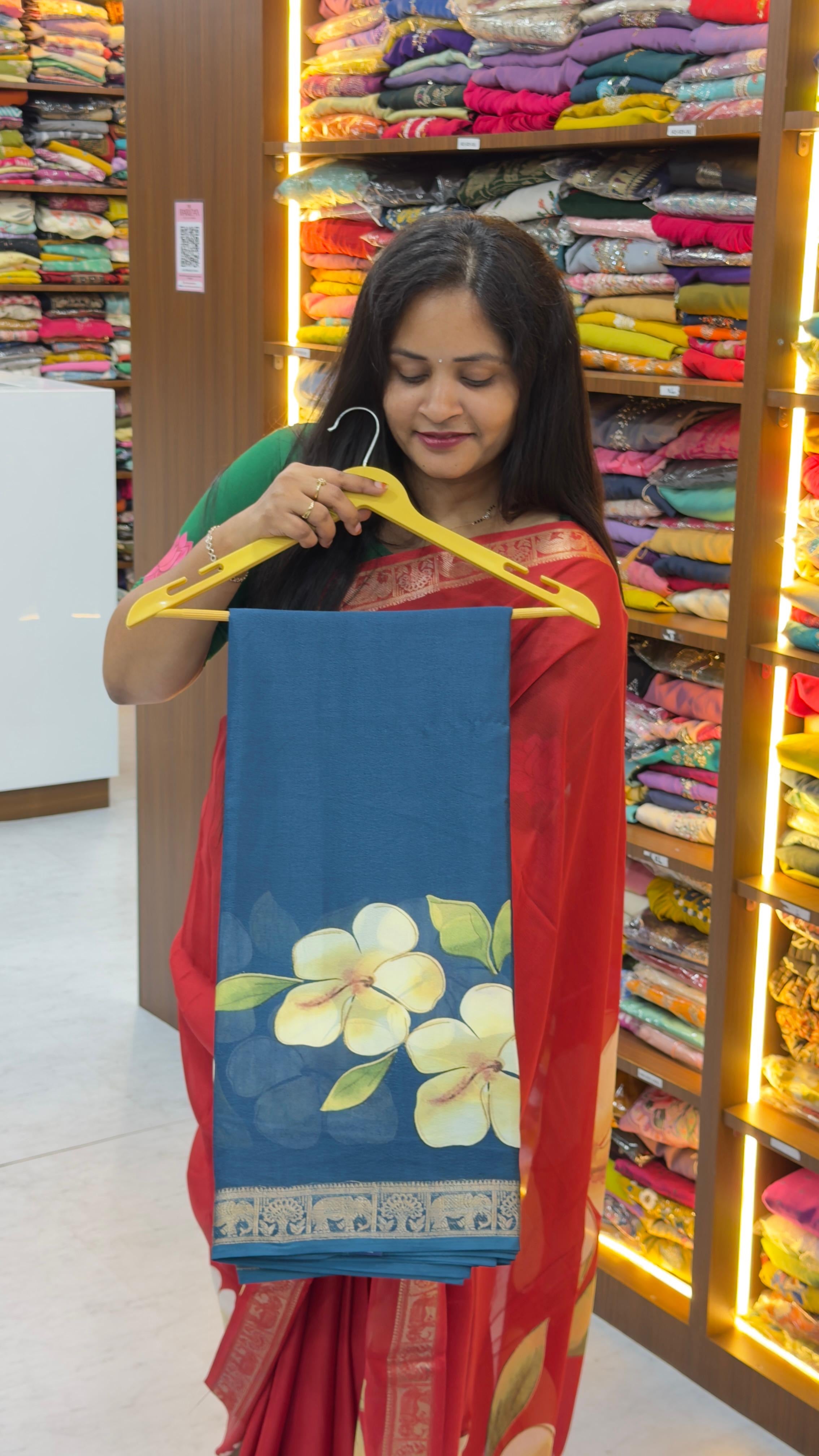 Mangalgiri digital print crape Georgette sarees