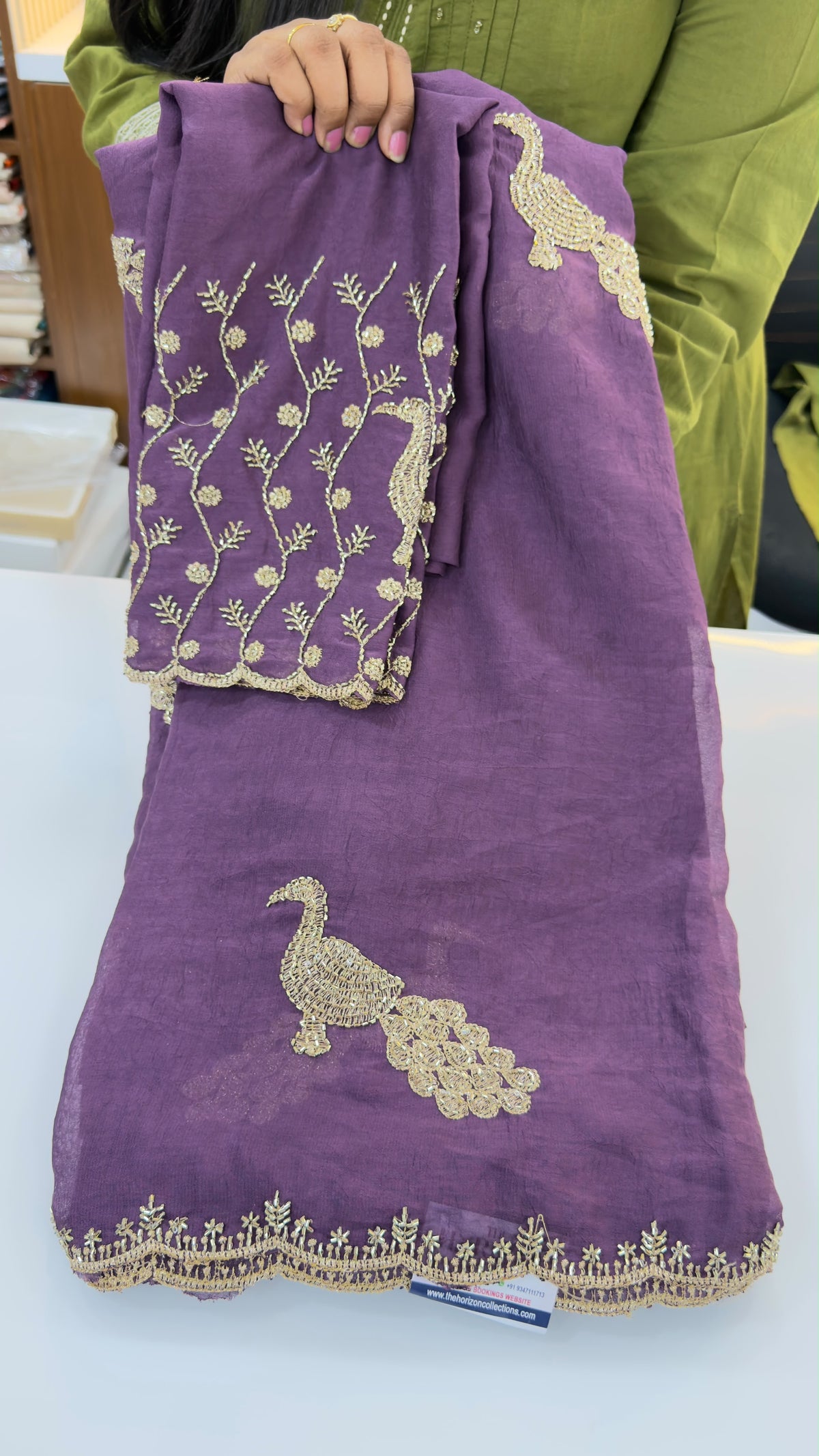 Wrinkle Crush party wear saree with maggam work