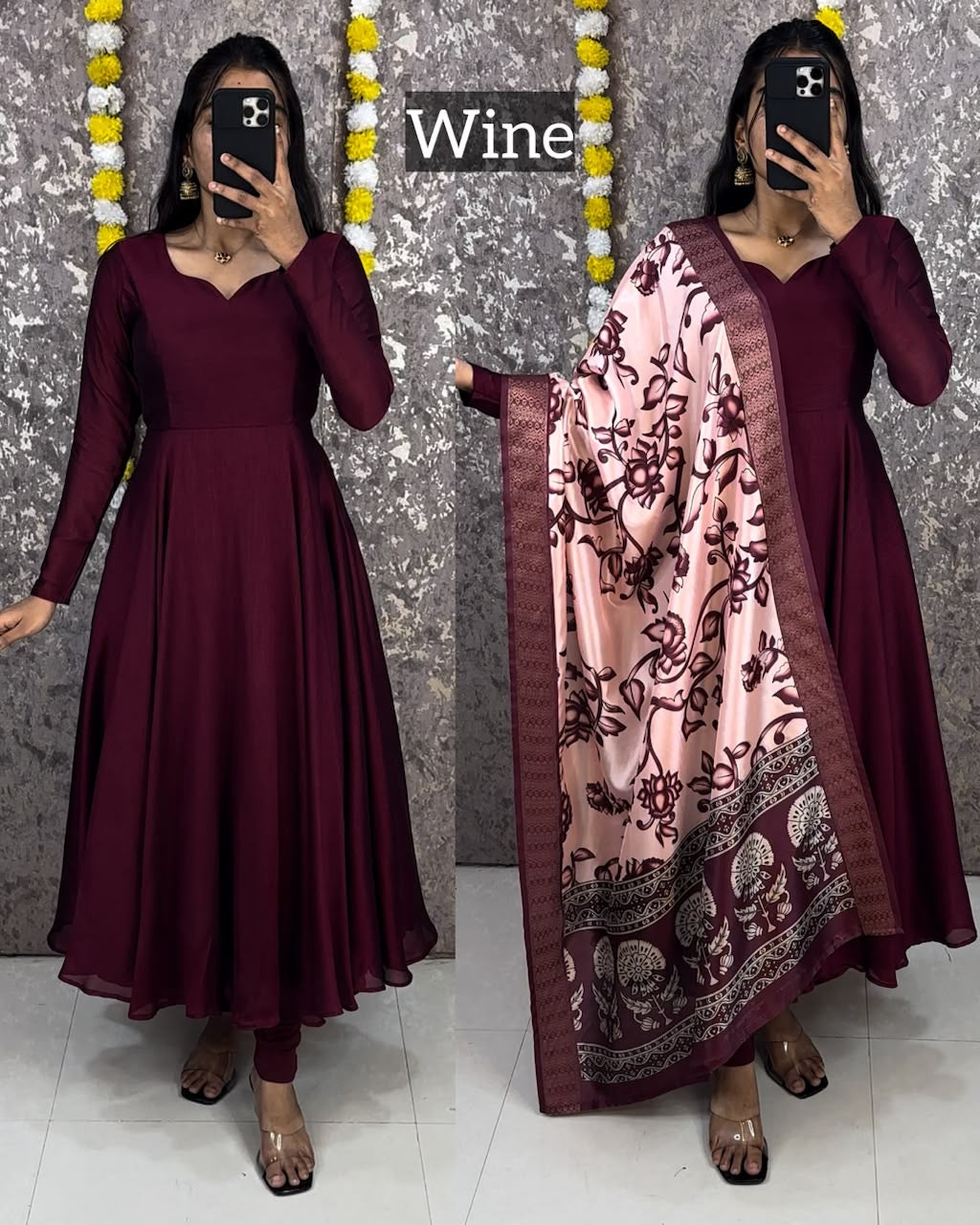 Beautiful plain vichithra anarkali with trending kalamkari duppata(NON-STORE)