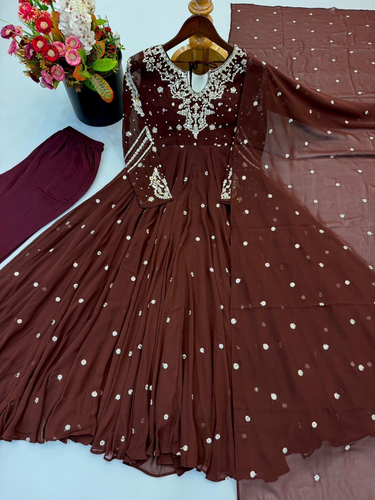 Georgette gown with embroidery work and duppata