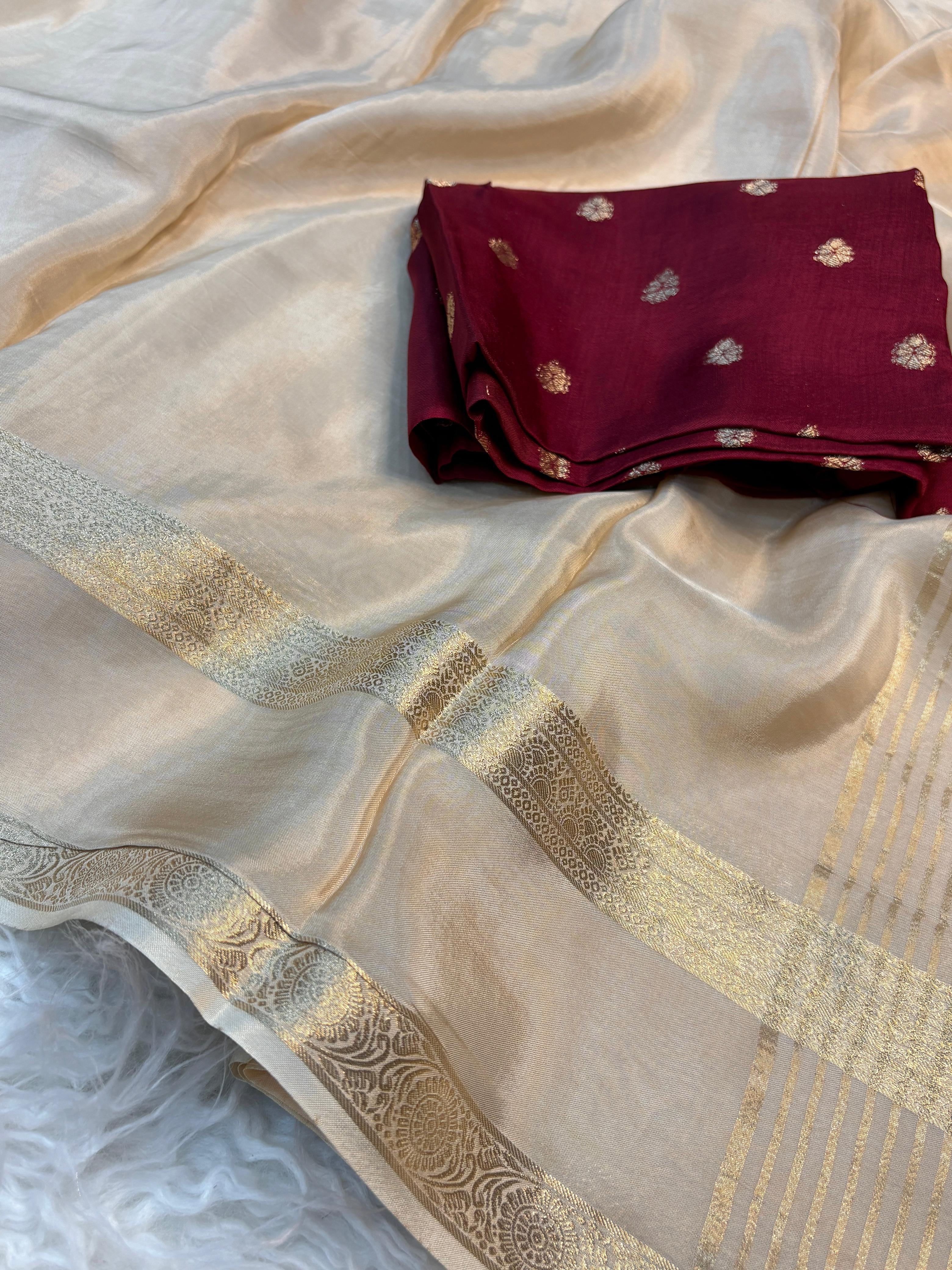 Pure Viscose mysoor Crepe silk saree with original Zari jacquard border(NON-STORE)