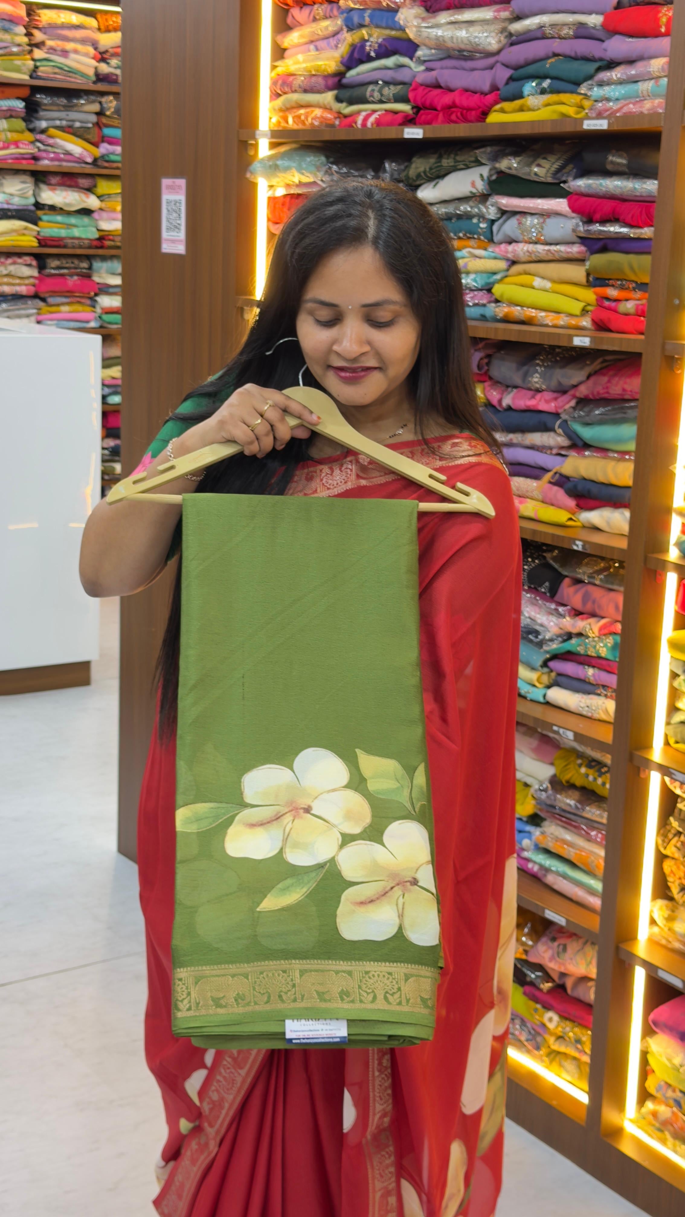 Mangalgiri digital print crape Georgette sarees