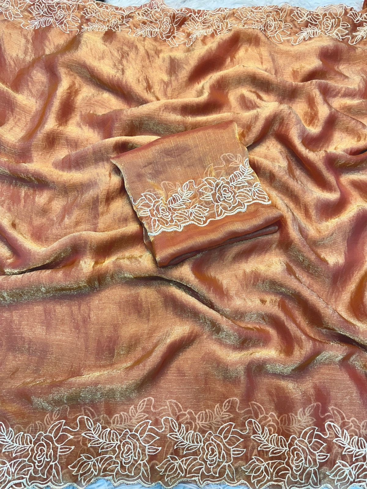 Chiffon saree with embroidery work