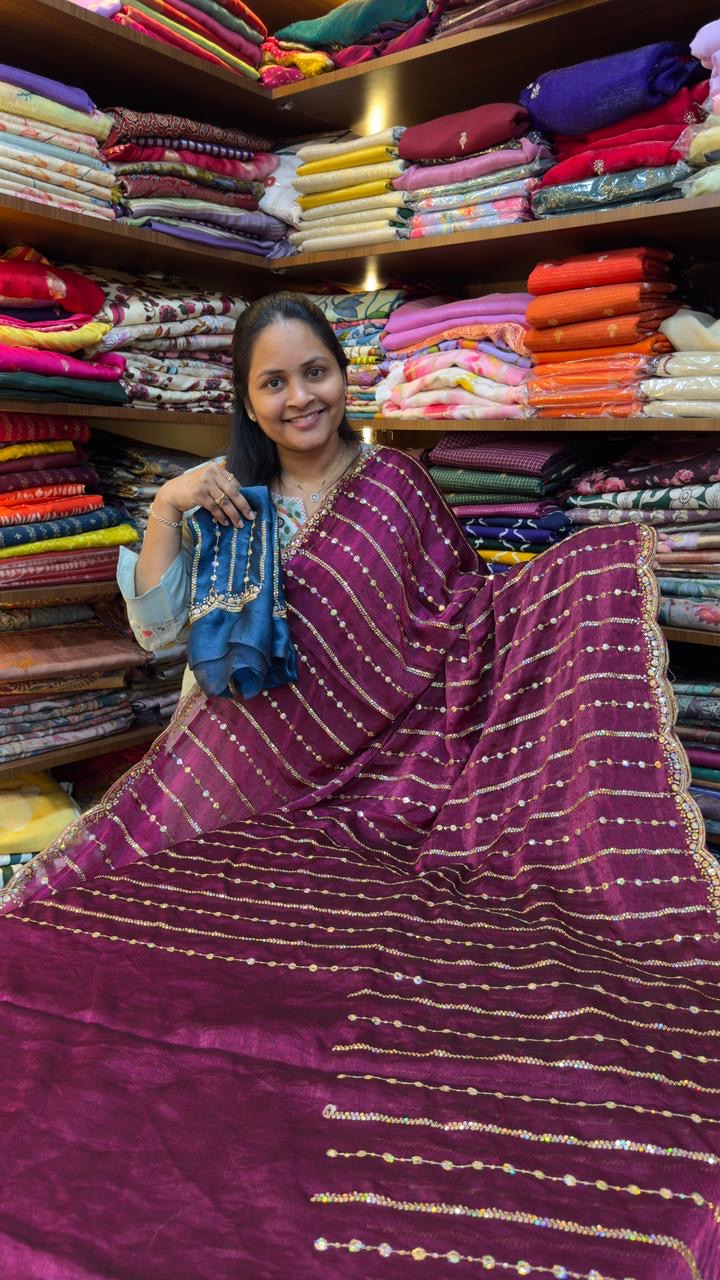 Space silk with Zari embroidery