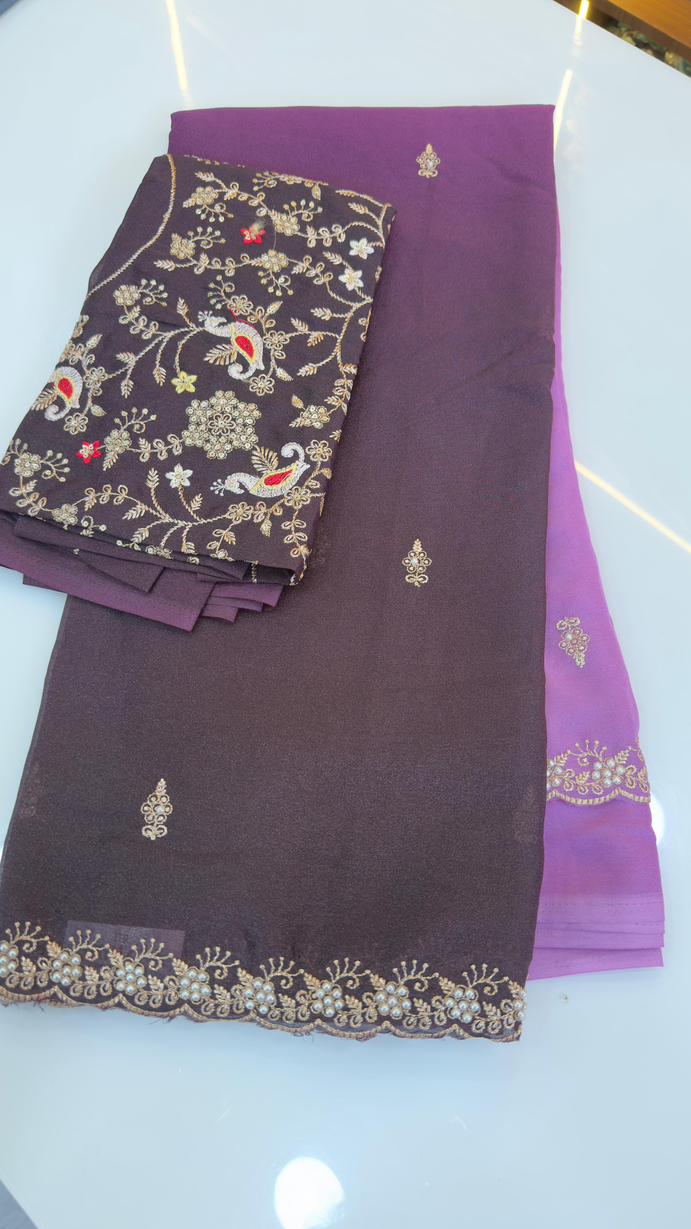 Party wear saree with pearl work