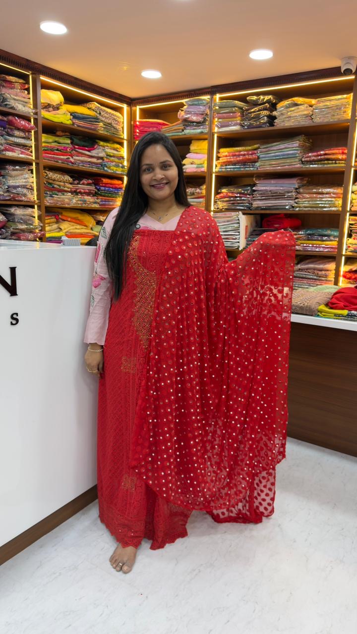 Chikankari Georgette fabric dress material