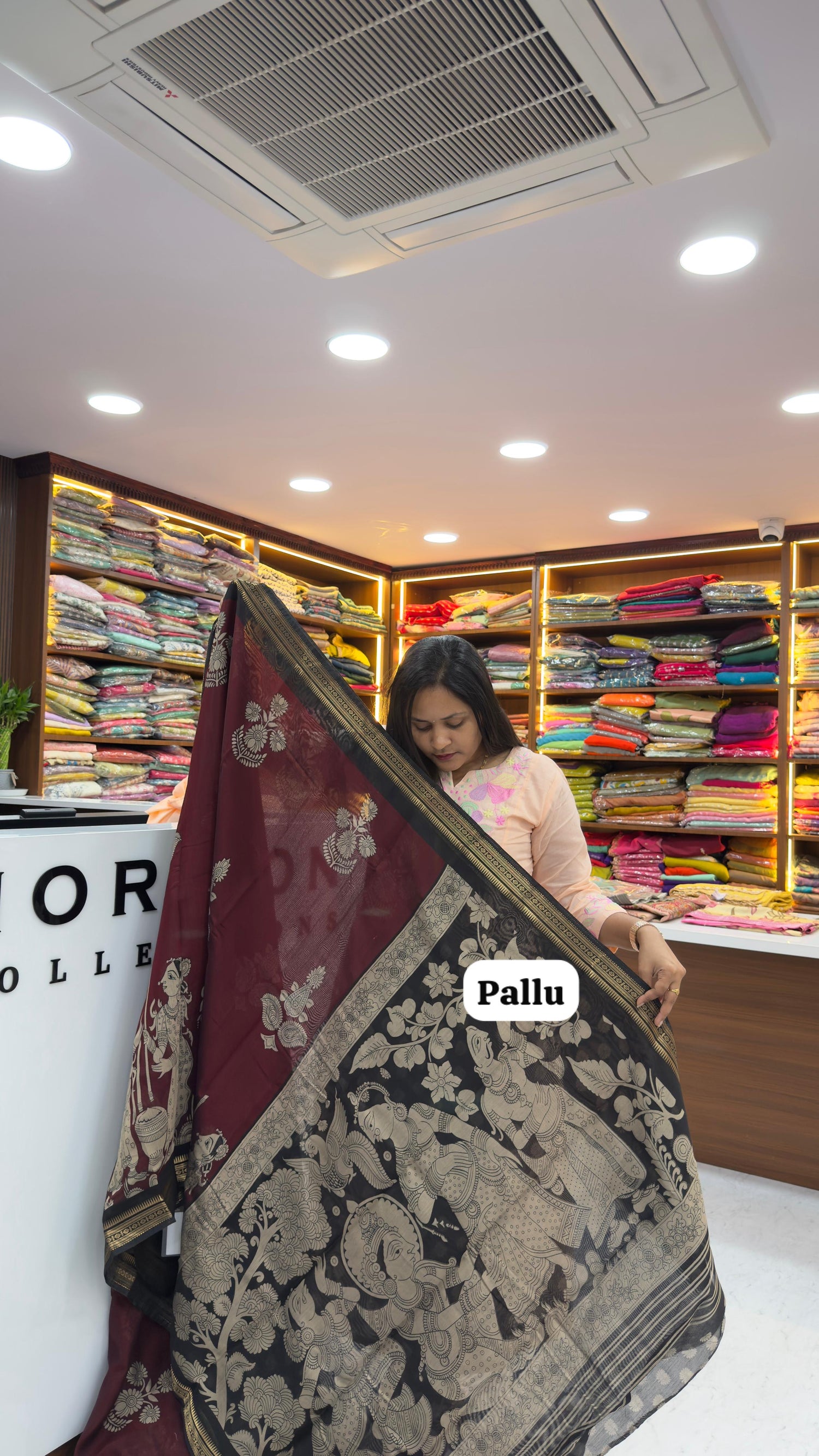 Maheshwari silk saree with Kalamkari design
