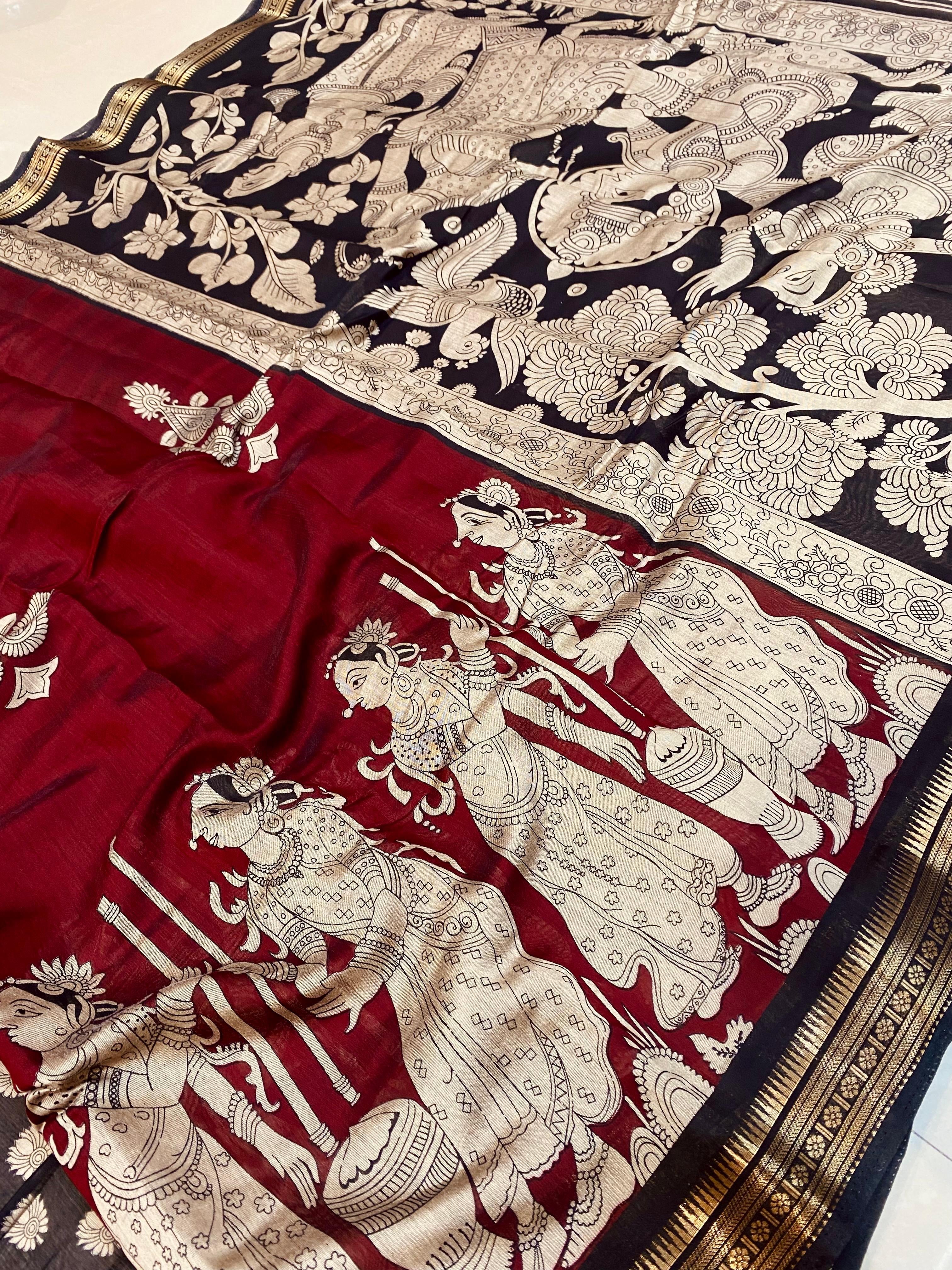 Maheshwari silk saree with Kalamkari design