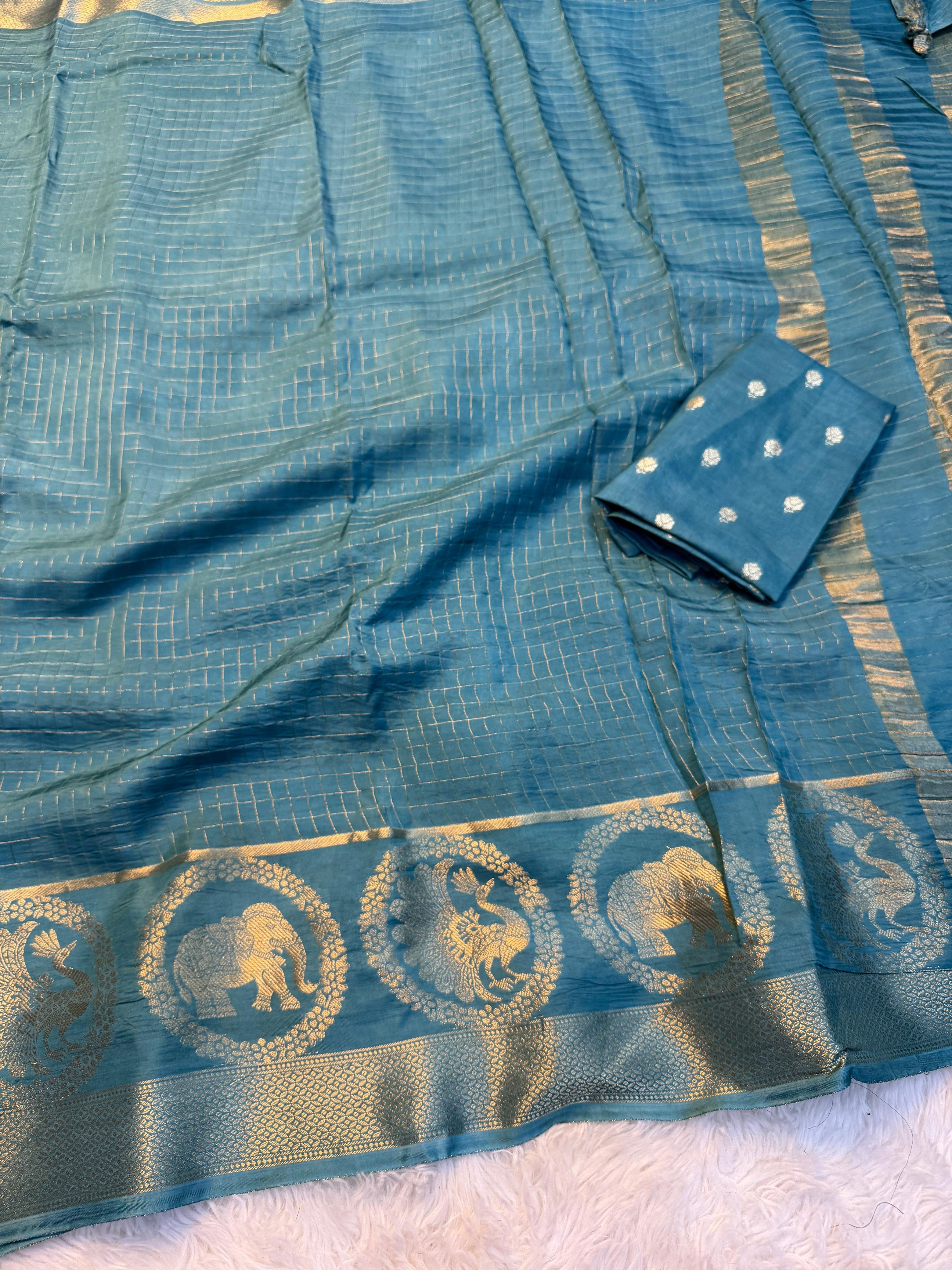 Pure Russian mango Viscose saree with beautiful elephant and peacock desgin