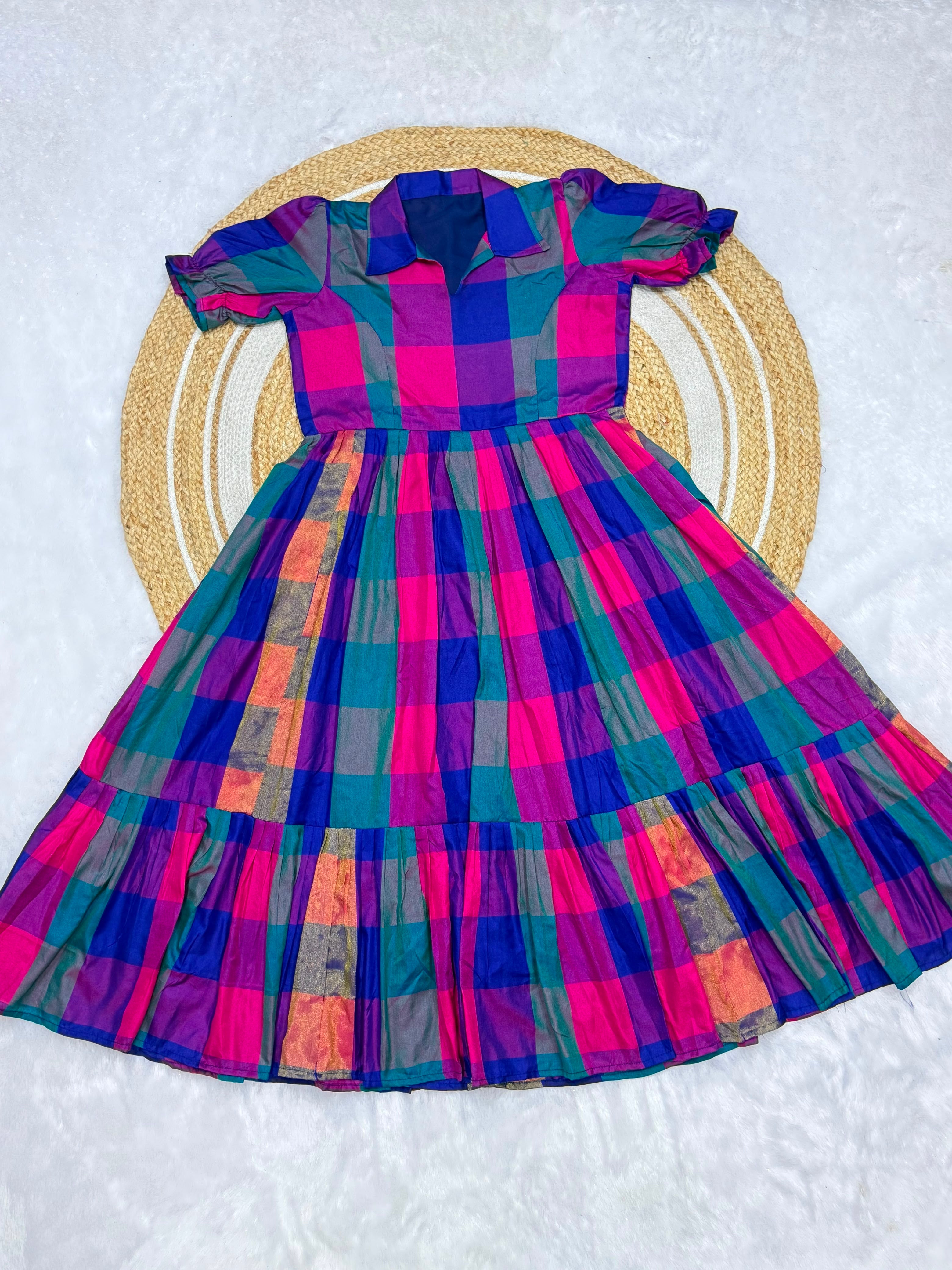 Beautifully Madrasi checks fabric Stitched Gown(NON-STORE)
