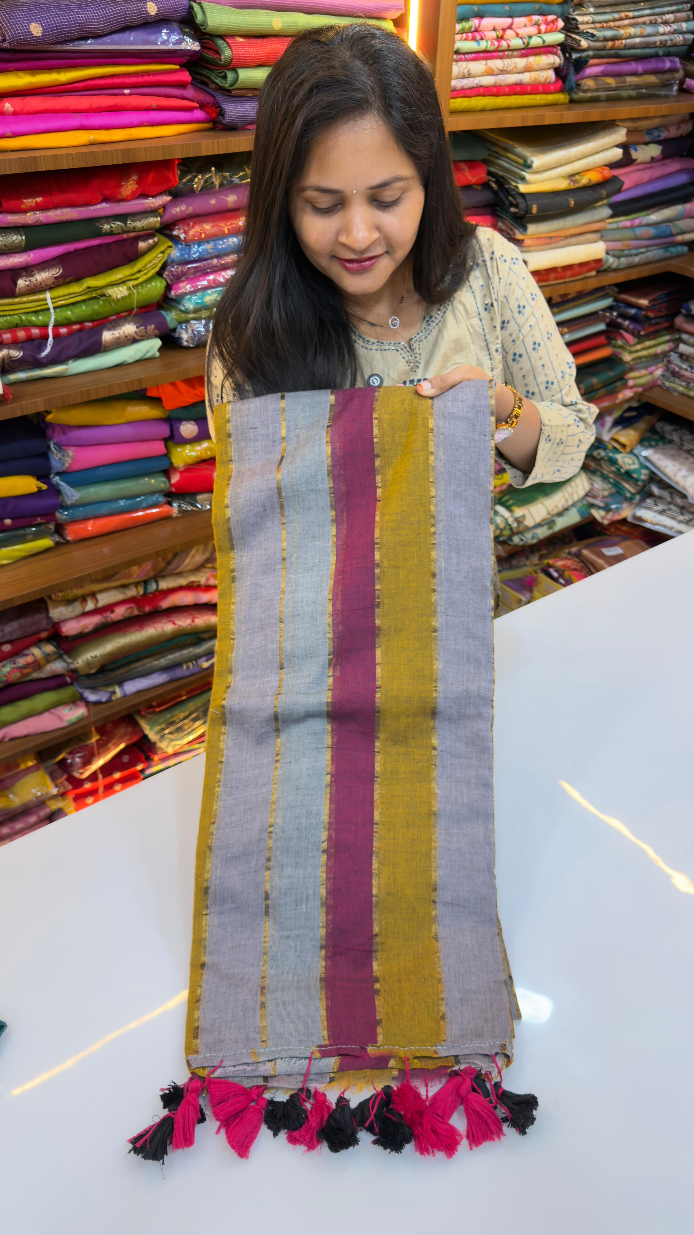Rainbow Stripes Mul cotton Saree