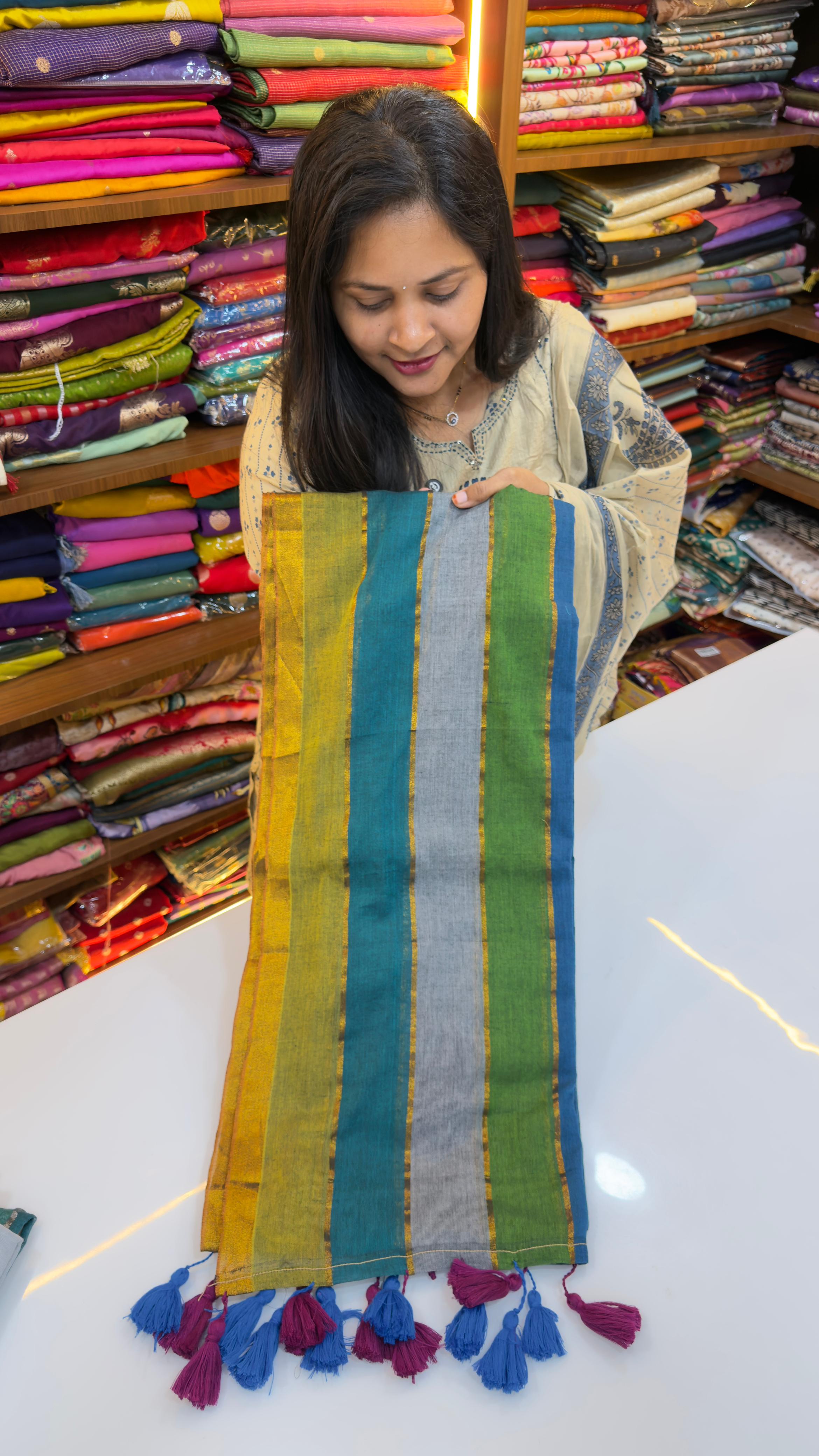 Rainbow Stripes Mul cotton Saree