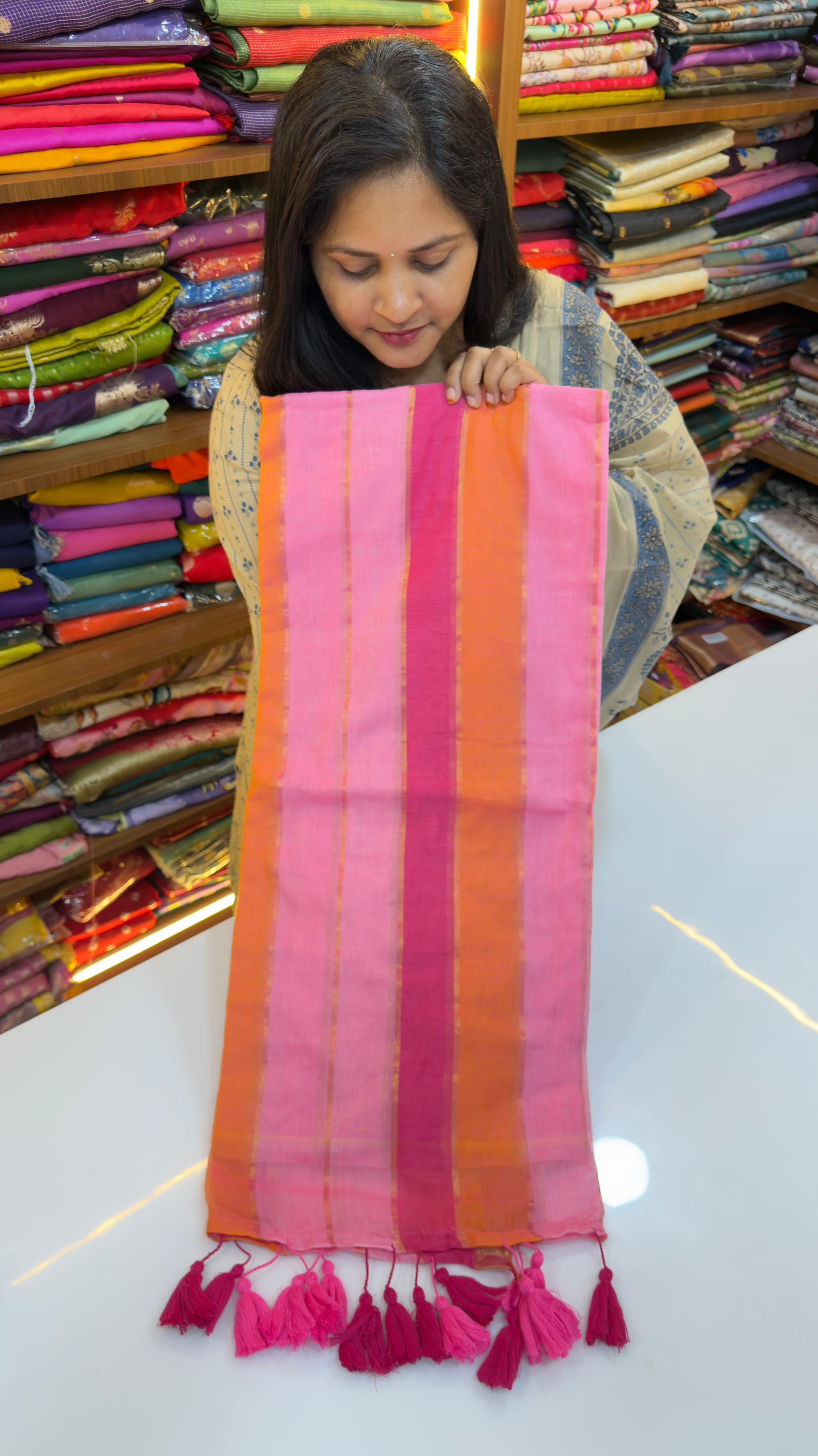 Rainbow Stripes Mul cotton Saree