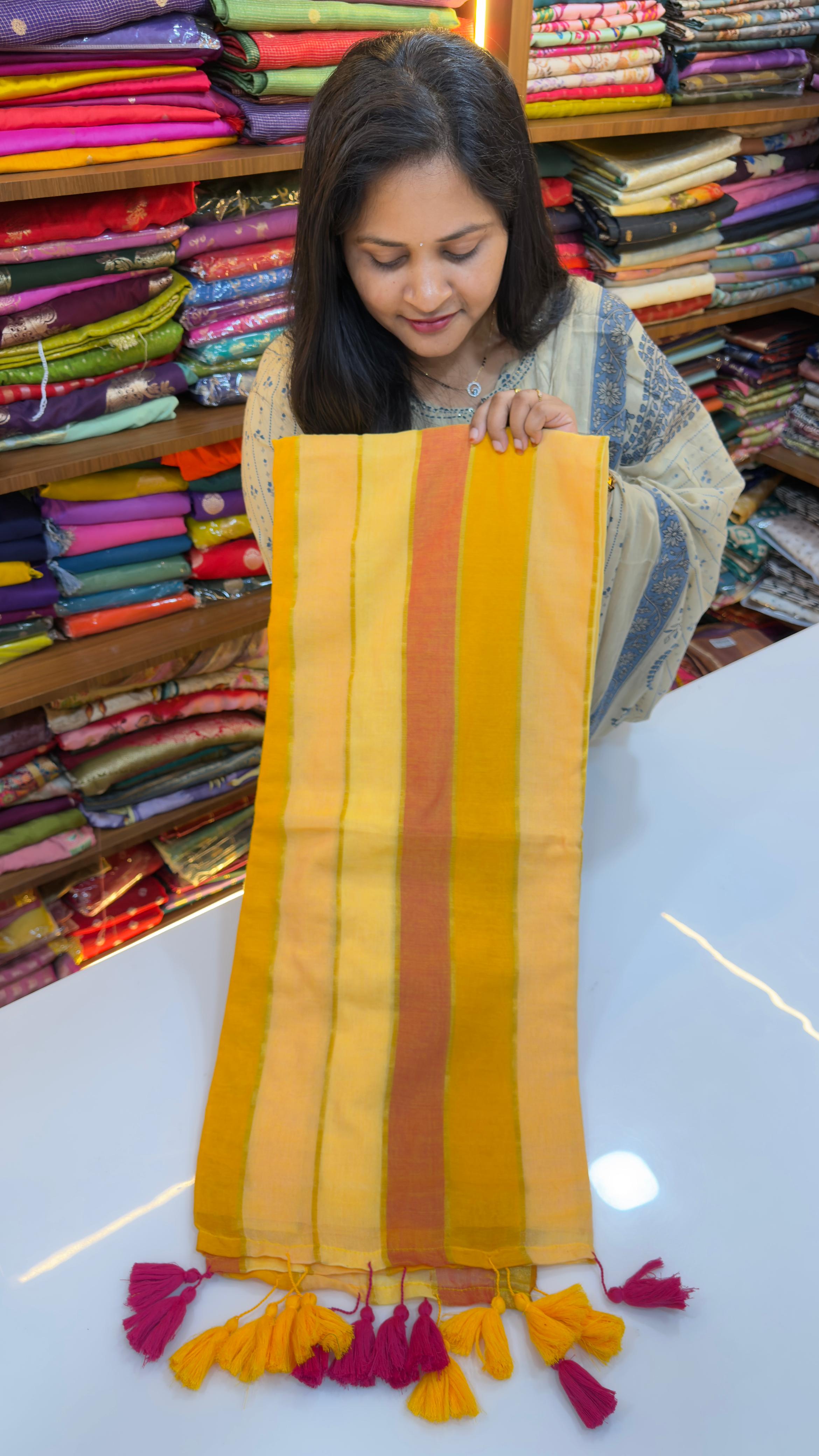 Rainbow Stripes Mul cotton Saree