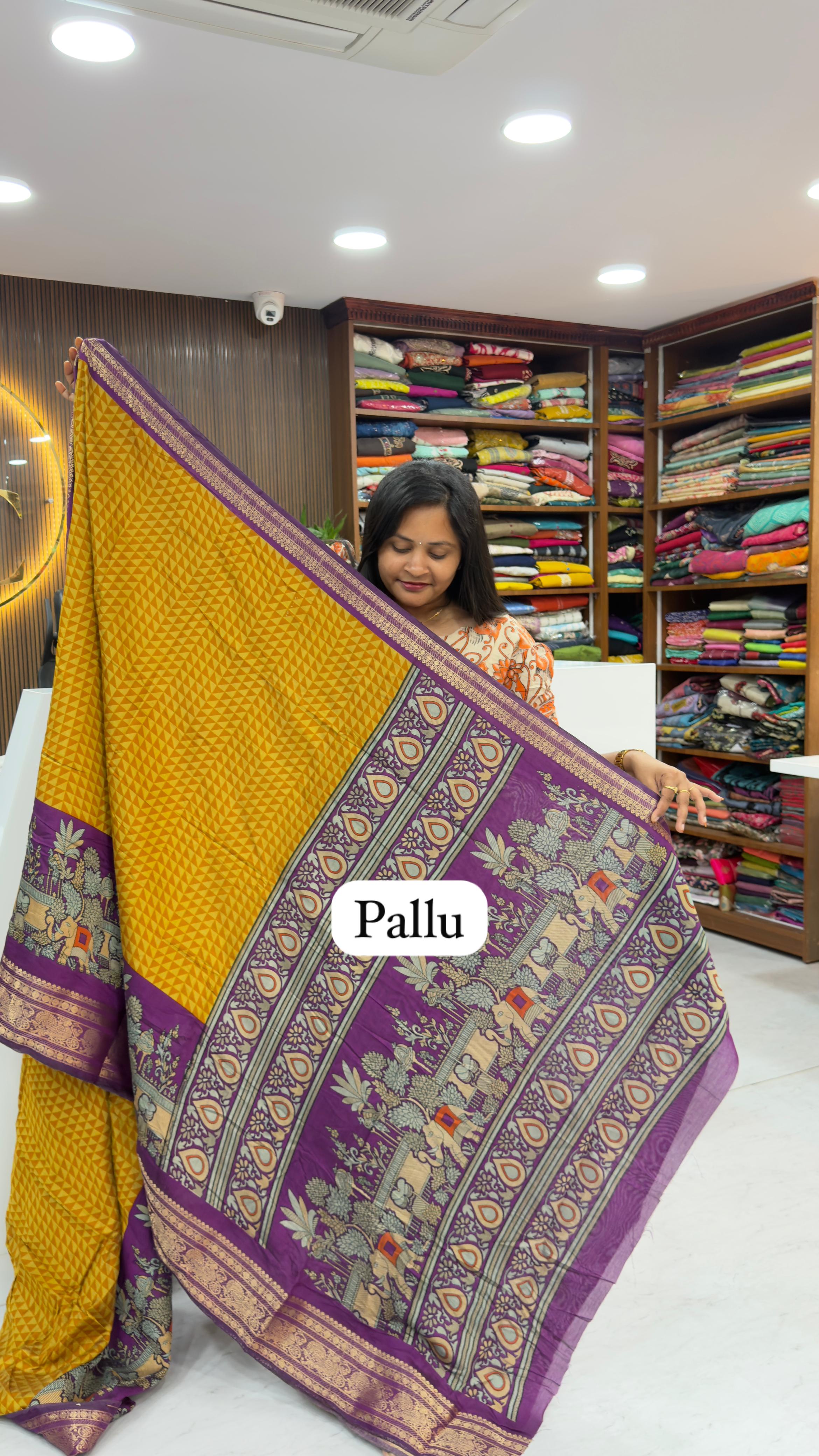 Mustard Maheswari Silk saree