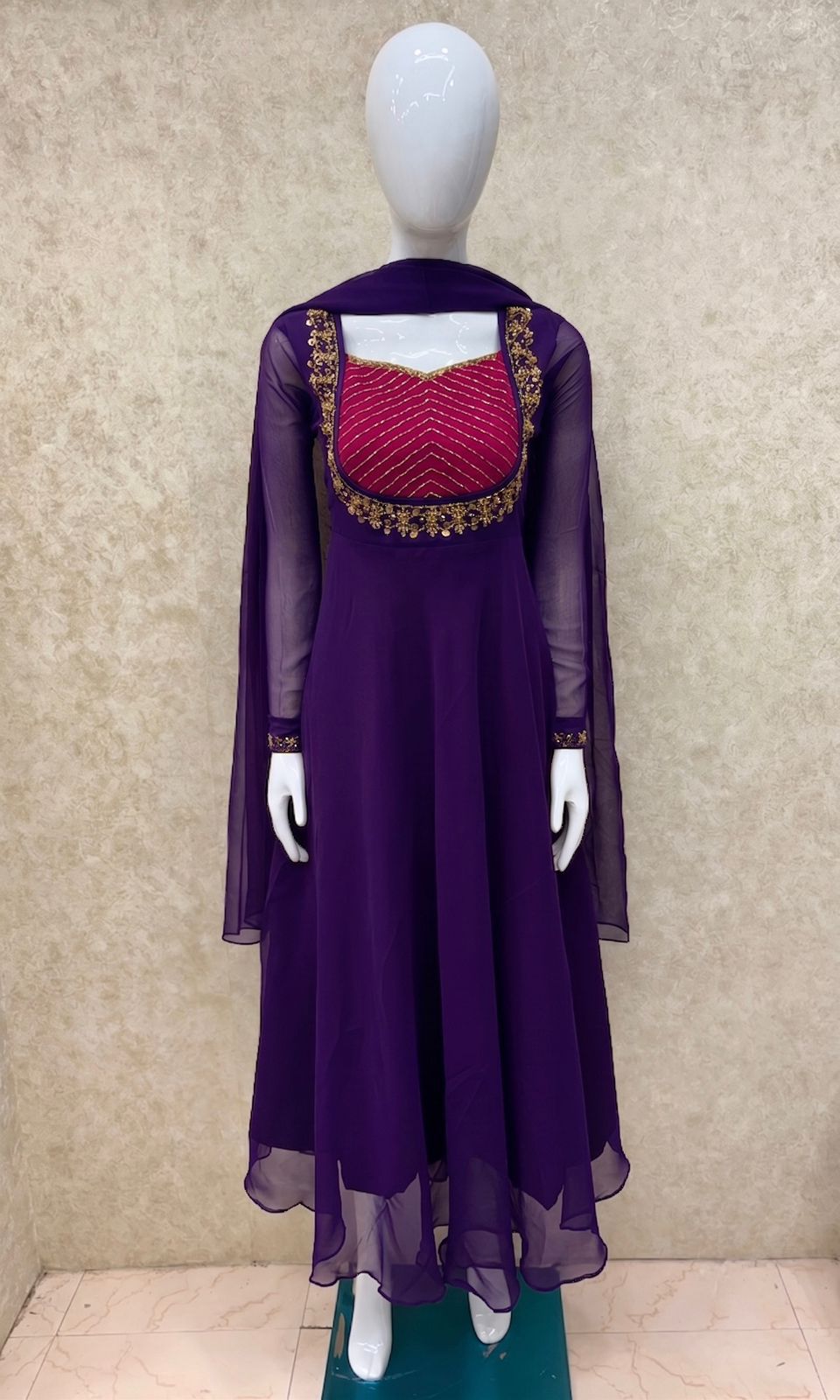 Designer Georgette anarkalis with maggam work(1week dispatch time)