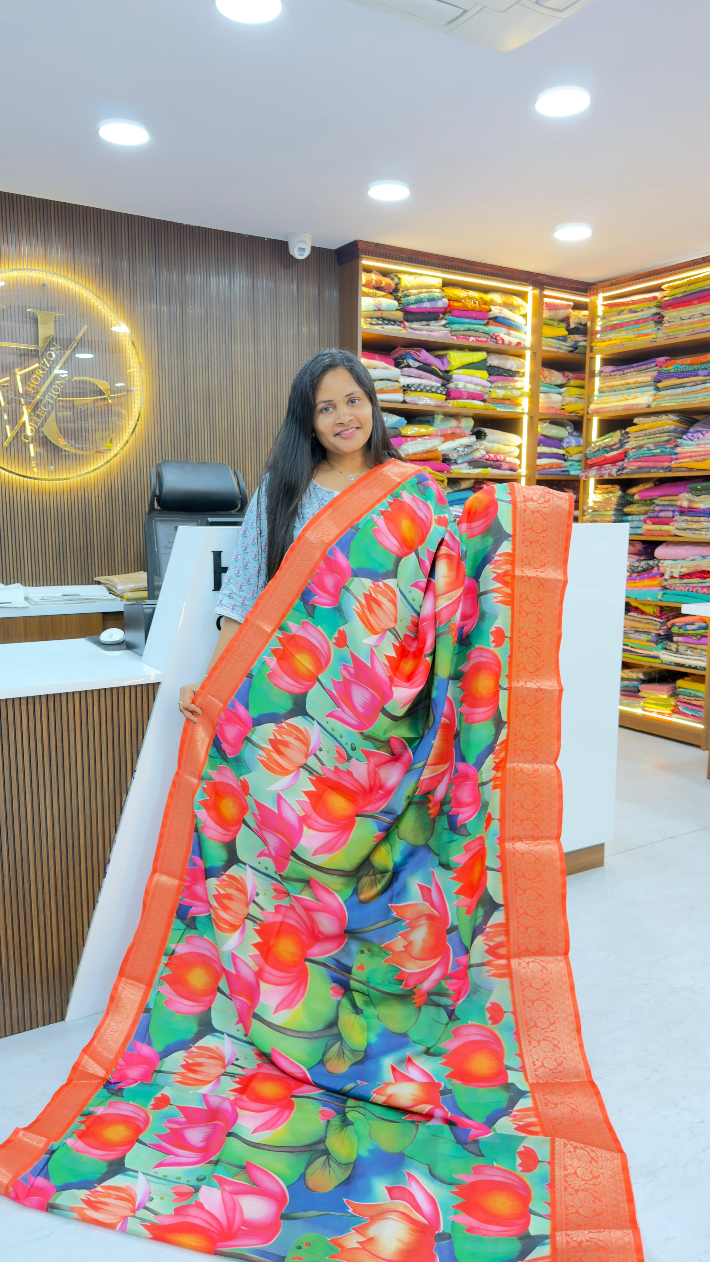 Digital printed dola silk saree