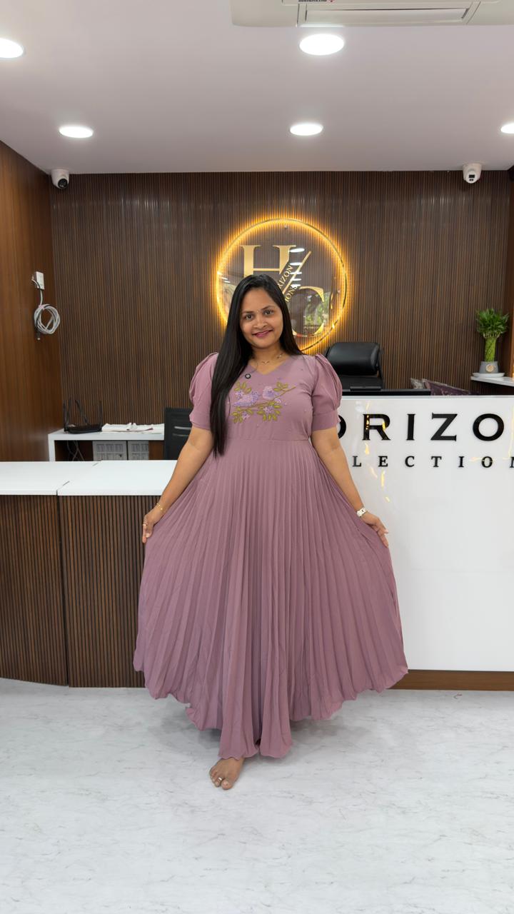 Georgette full flared frocks with maggam work all over