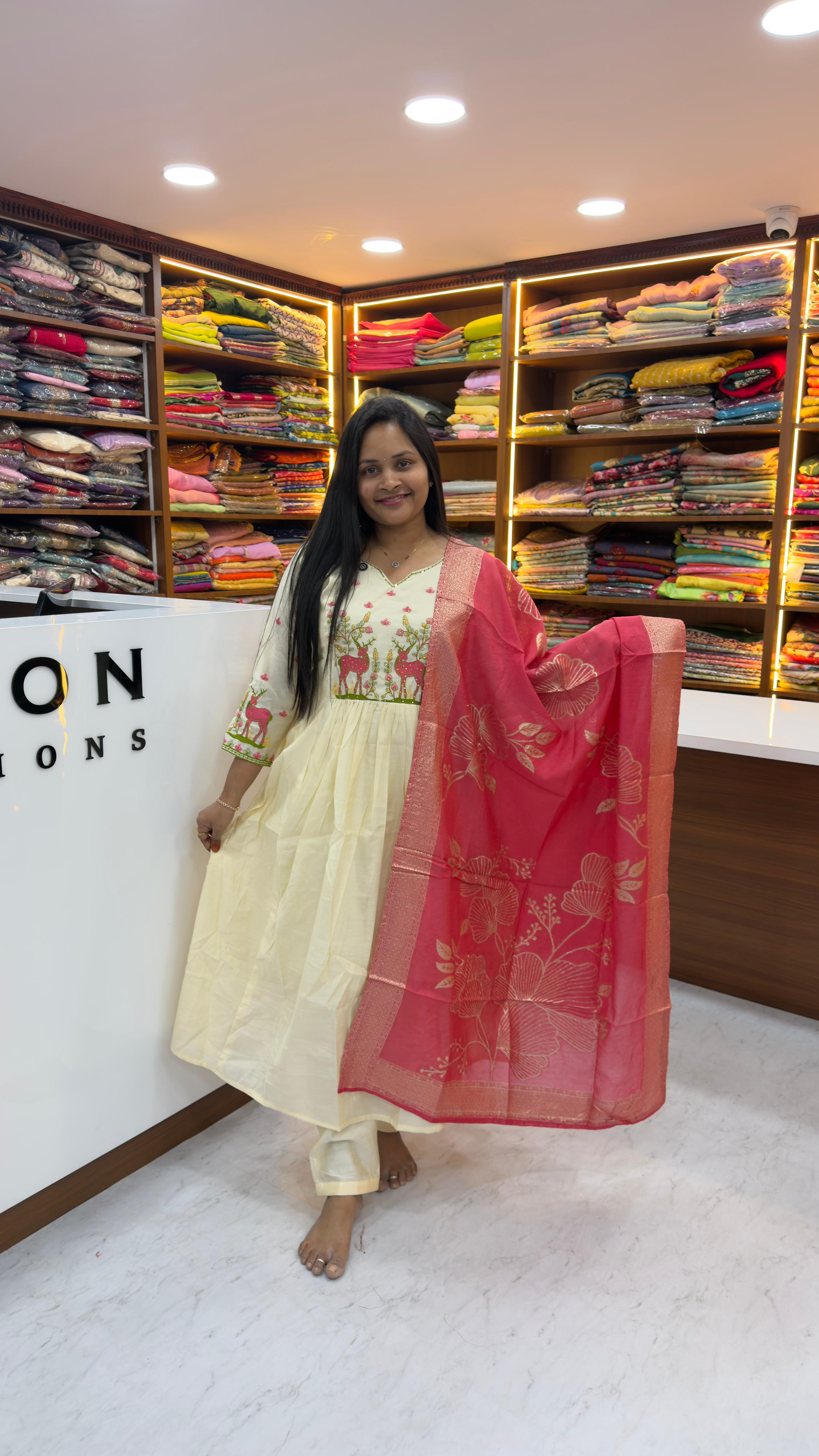 Off white & Pink designer dress