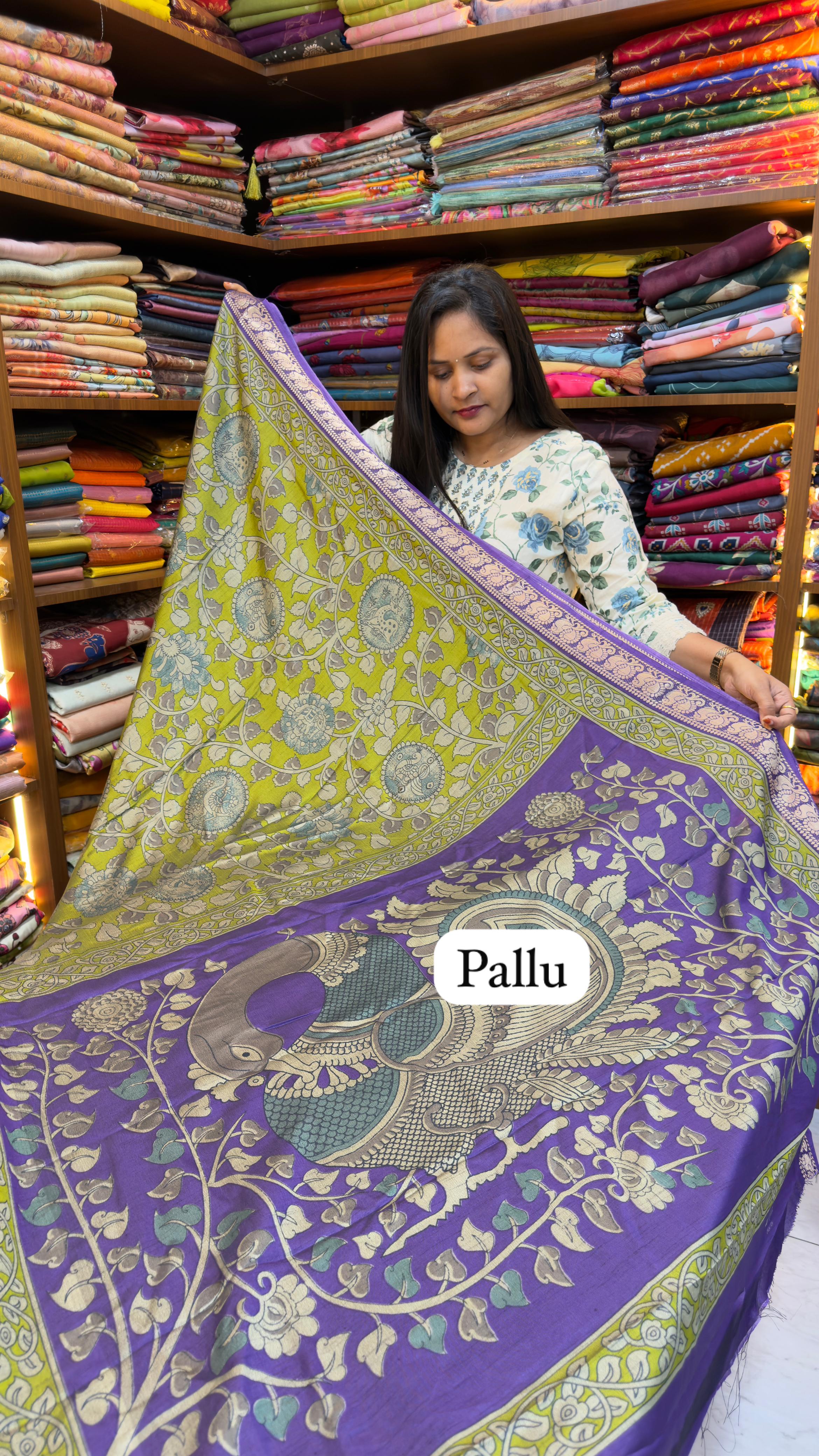 Green Kalamkari Narayani Pattu Saree