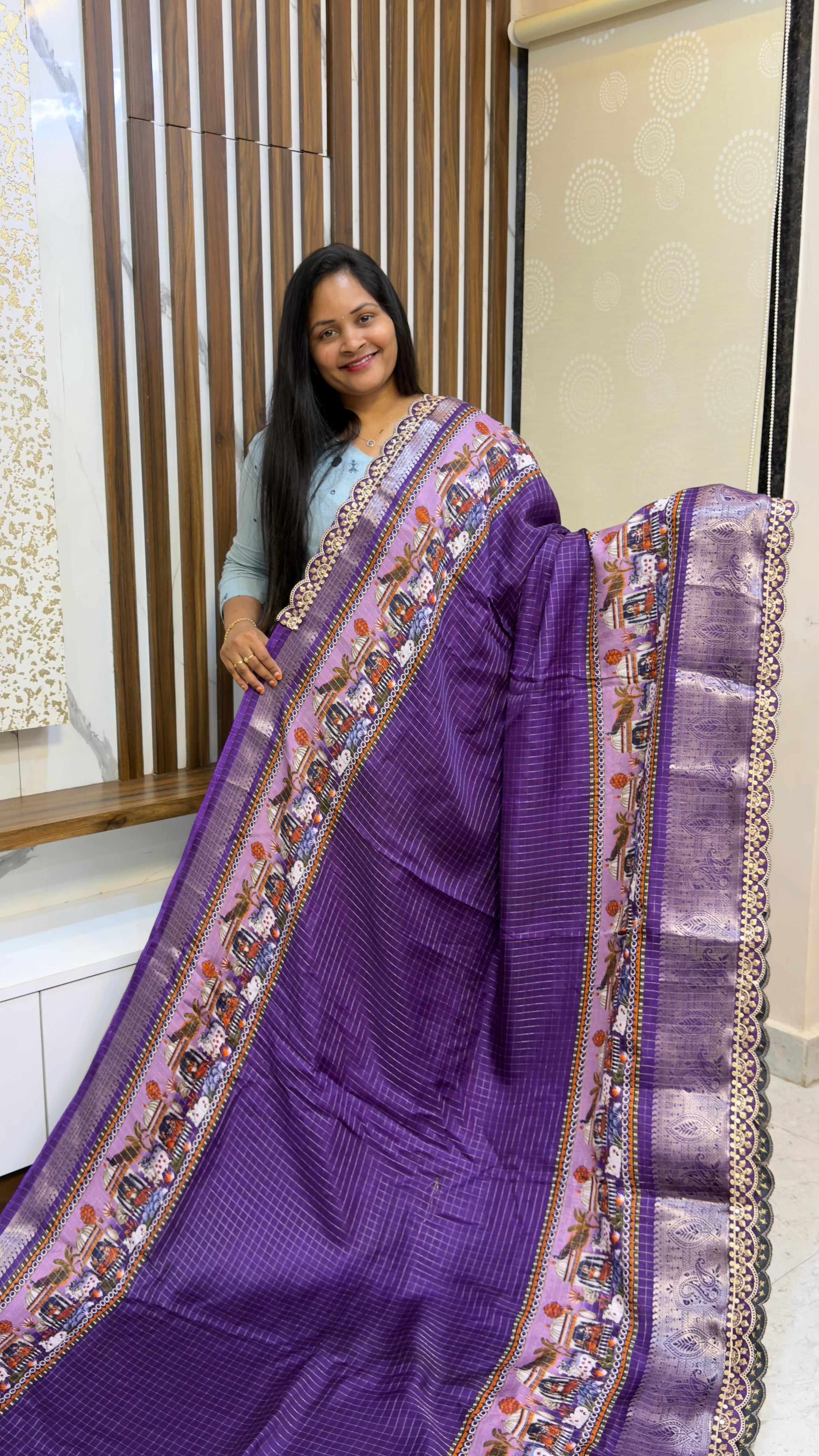 Dola Chexs Saree with lace