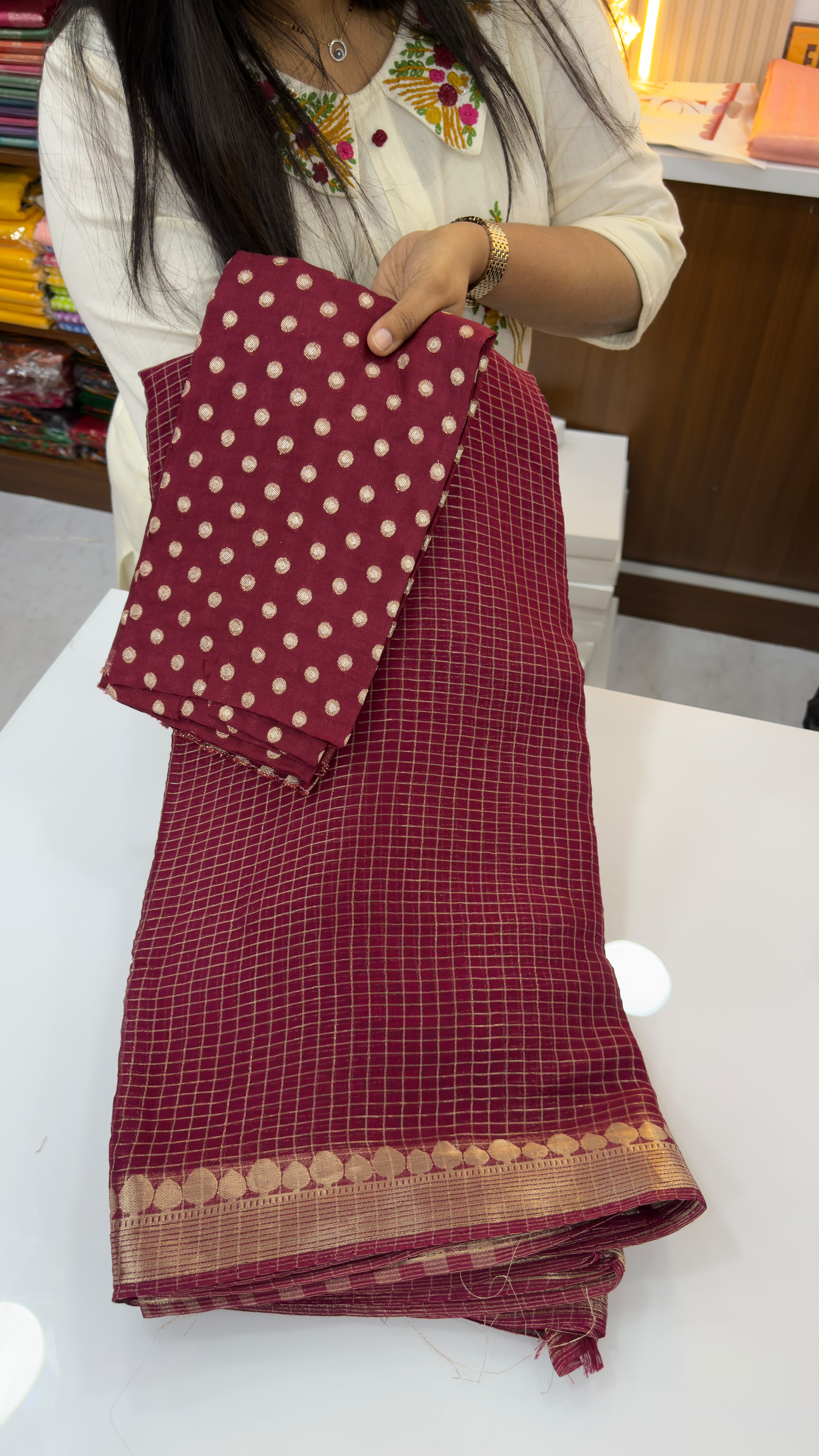 Banarasi chexs pattern Georgette sarees with zari woven border