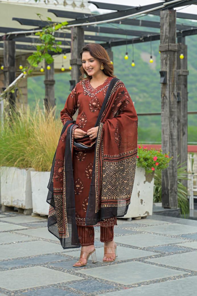 Cotton 3 piece set with Kota dupatta