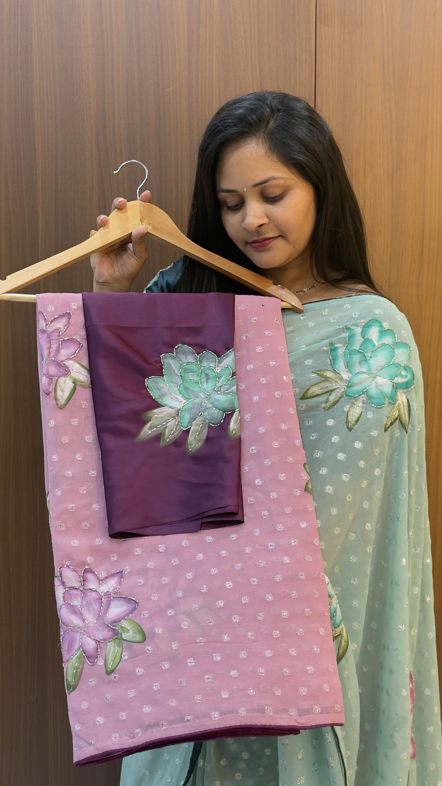 Hand Painted glass tissue saree