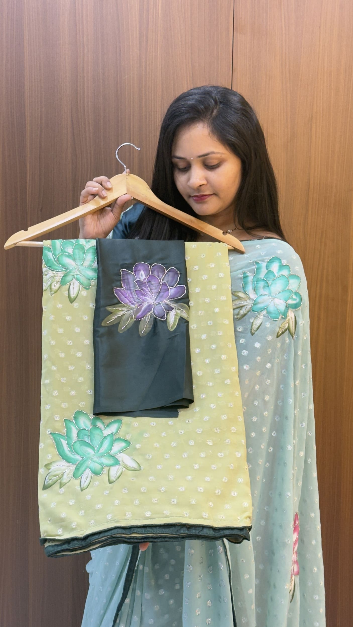 Hand Painted glass tissue saree