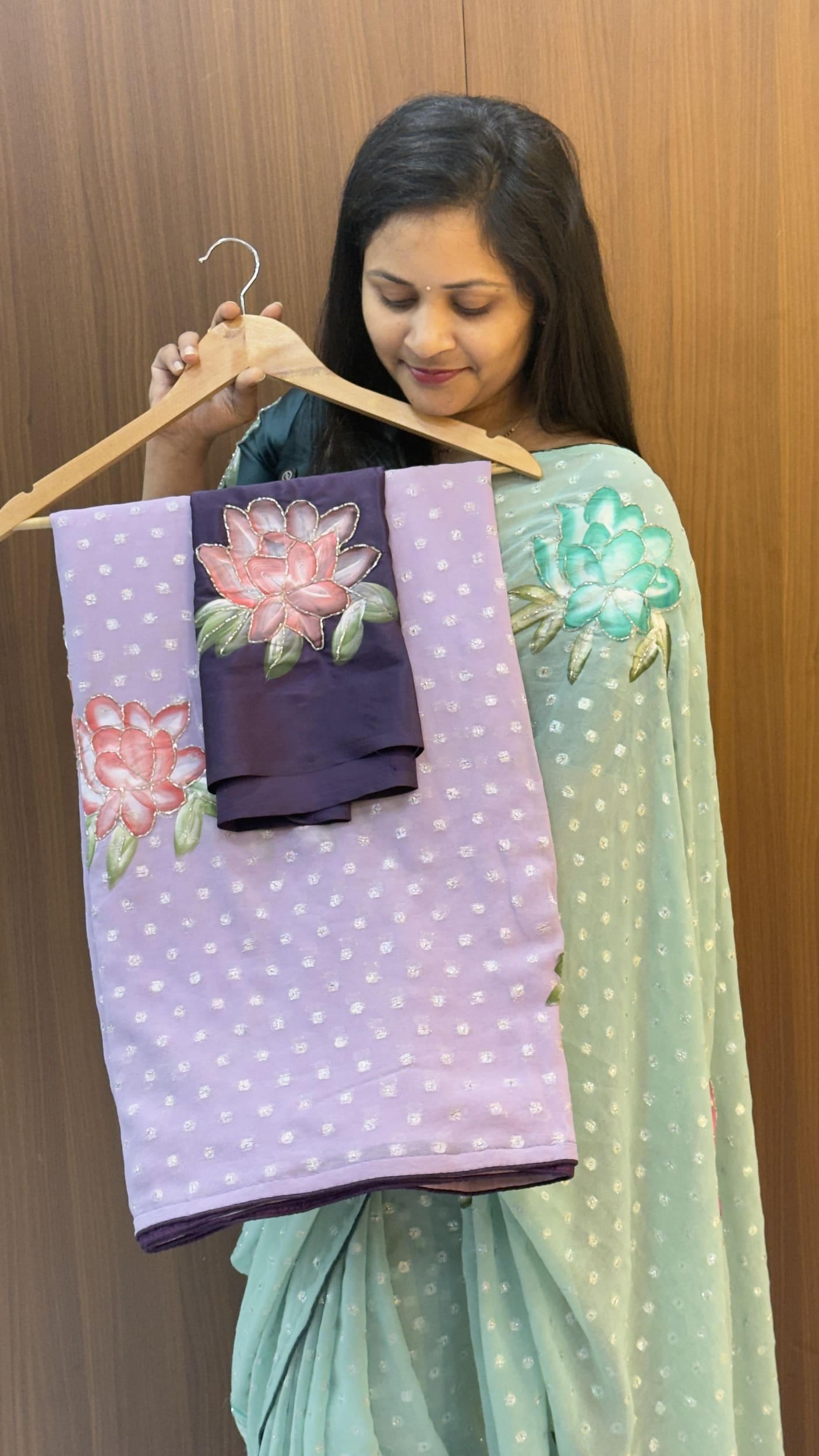 Hand Painted glass tissue saree