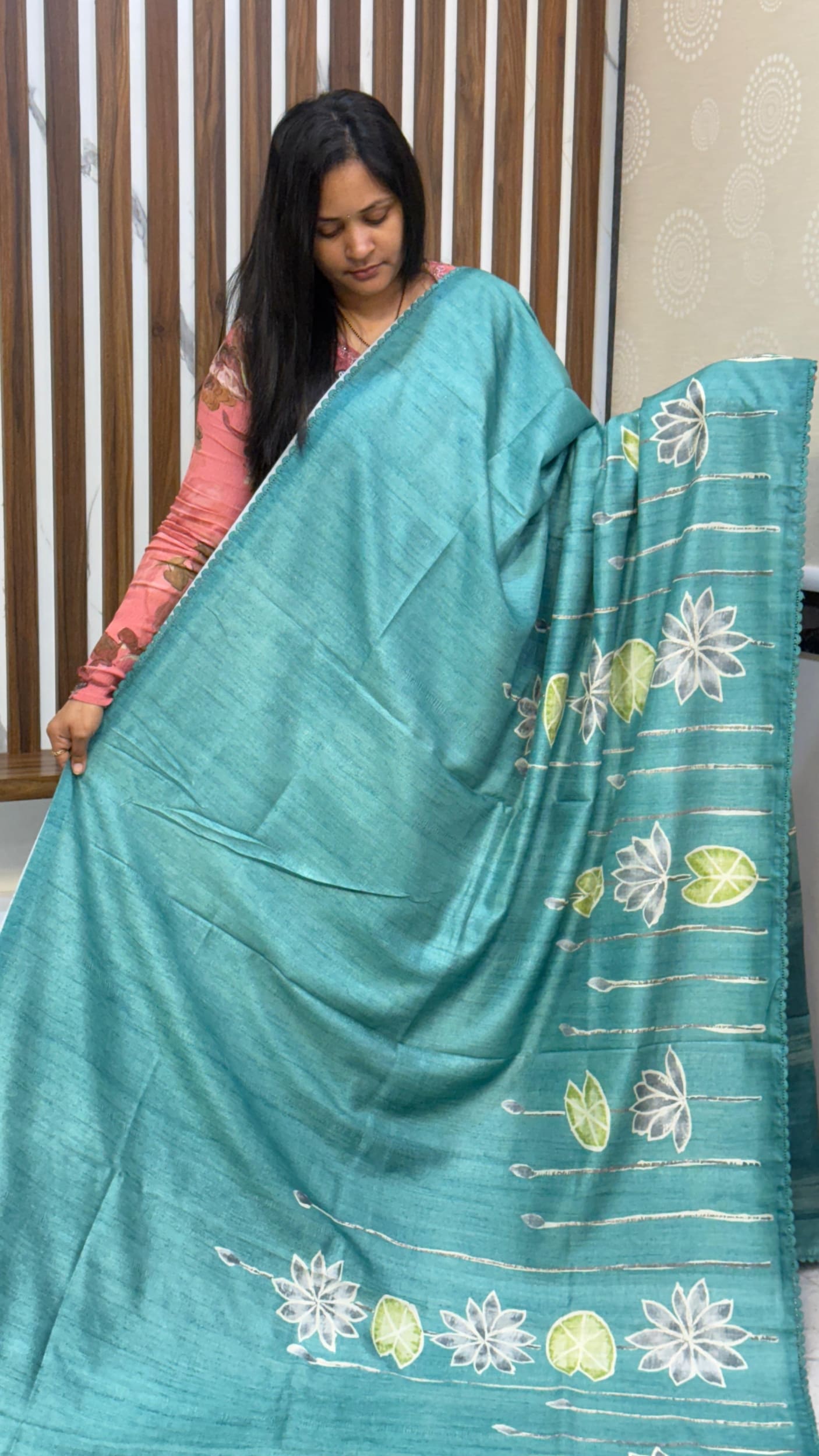 Lotus Tussar Saree