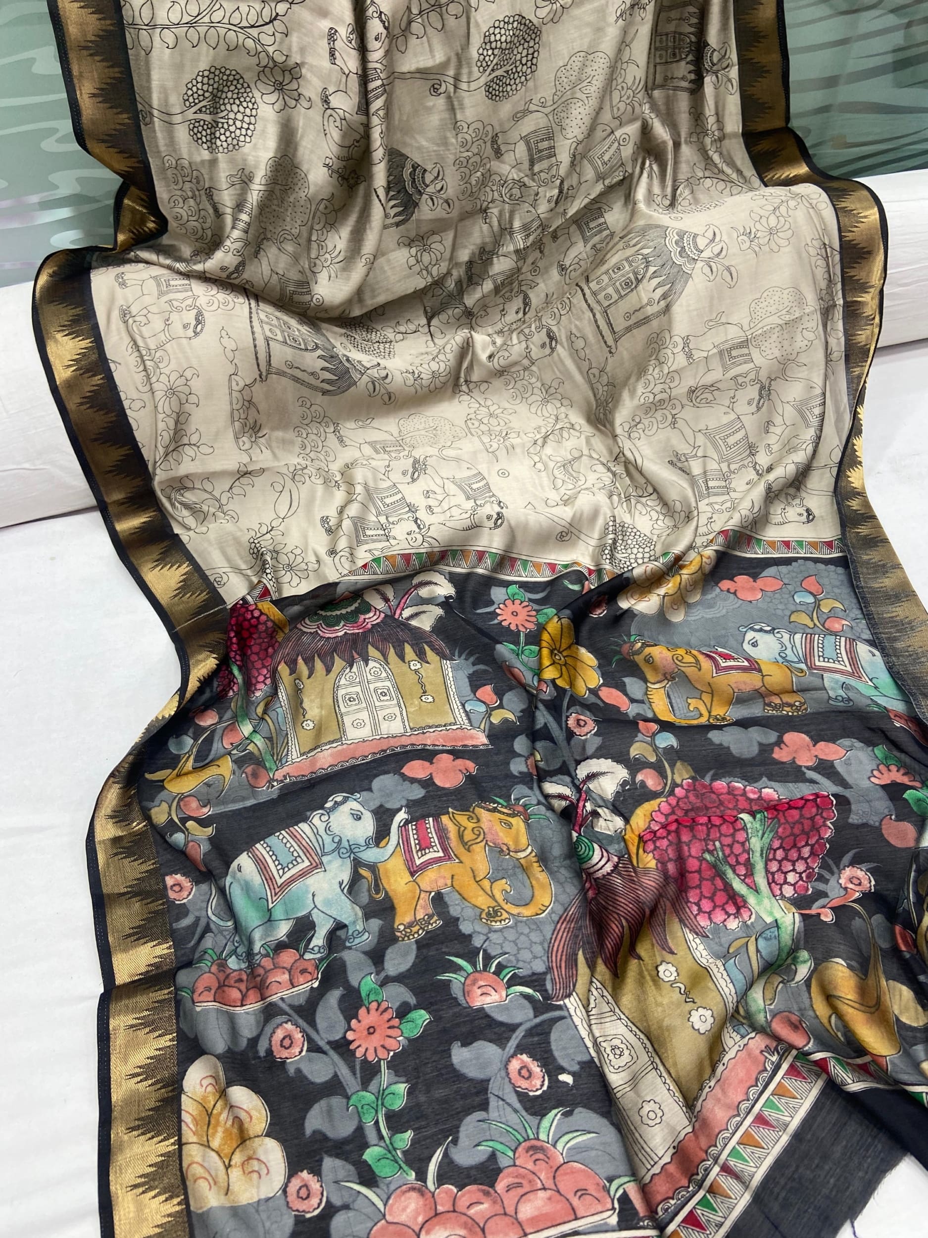 Kalamkari design Maheswari silk sarees