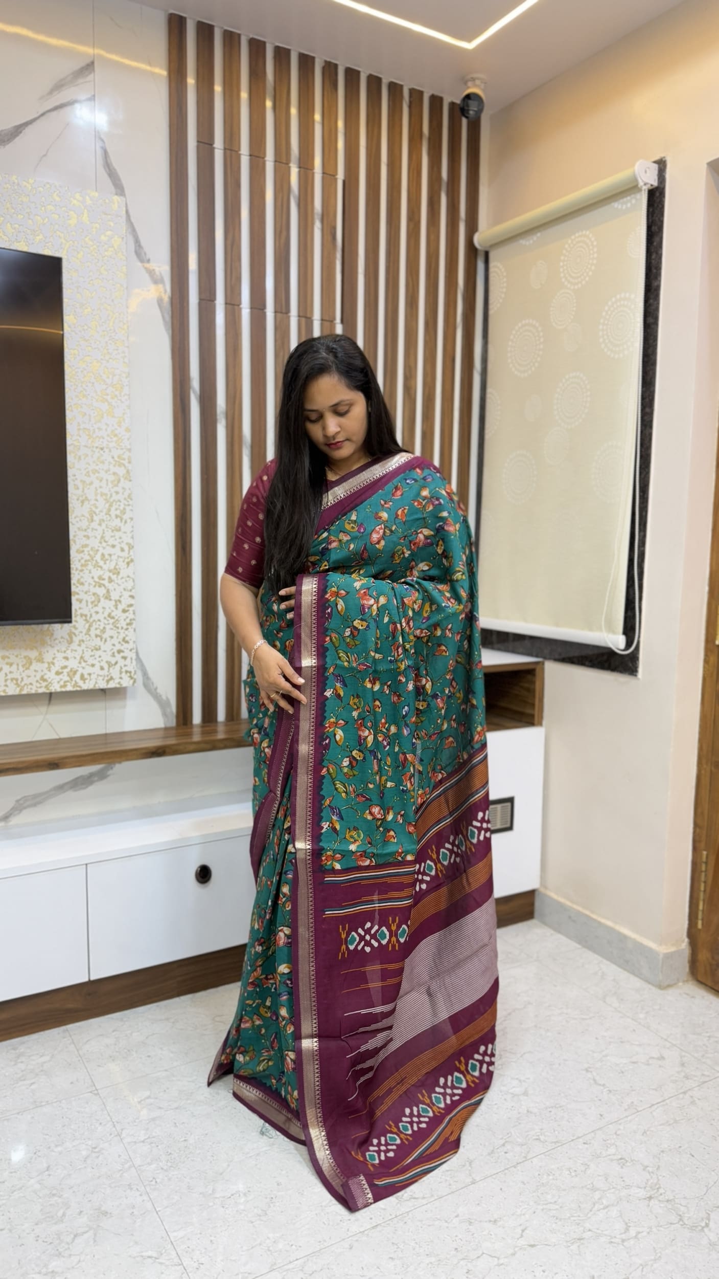 Premium slub cotton floral saree