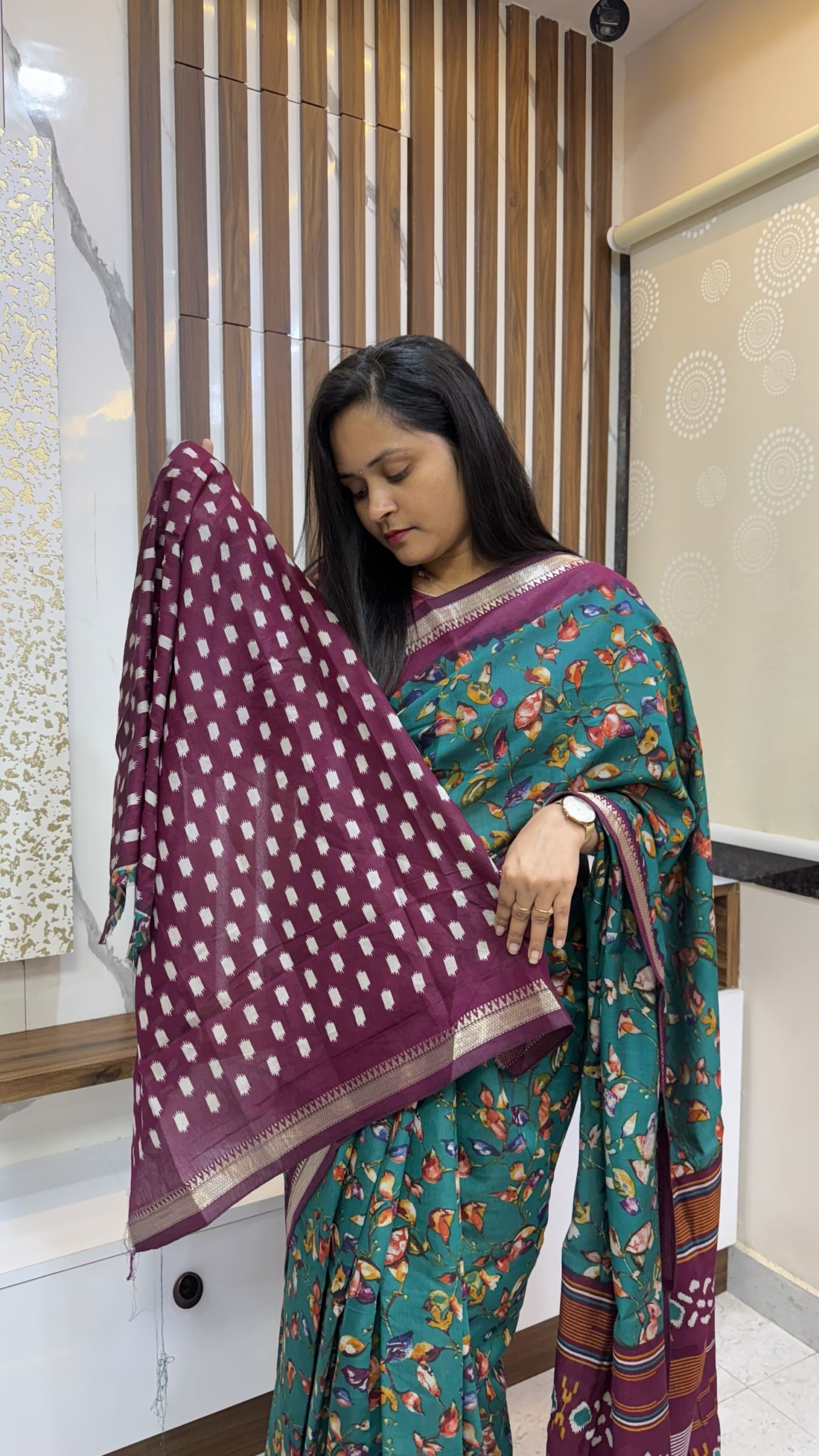 Premium slub cotton floral saree