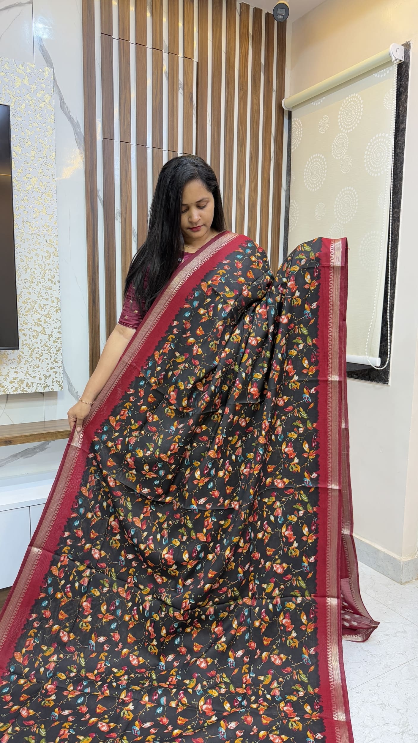 Premium slub cotton floral saree