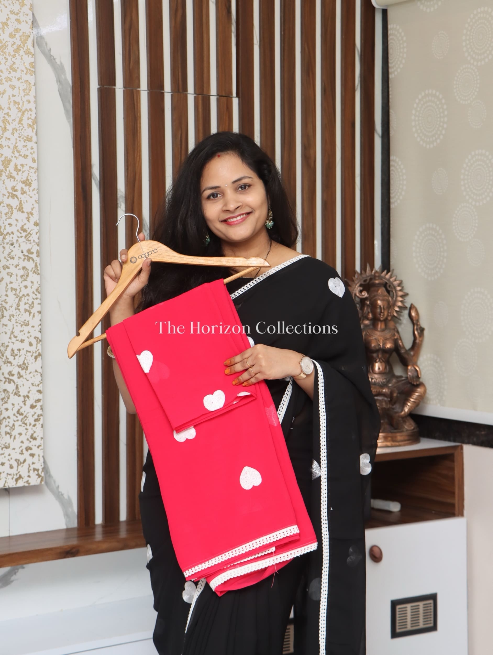Georgette Sarees with Heart shaped thread embroidery